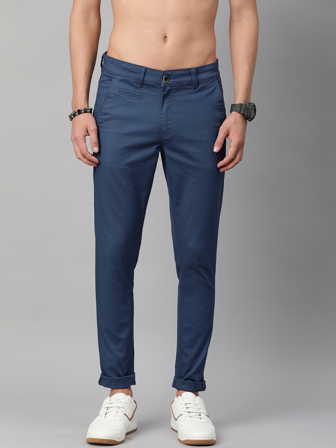 

Roadster Men Teal Blue Solid Regular Trousers
