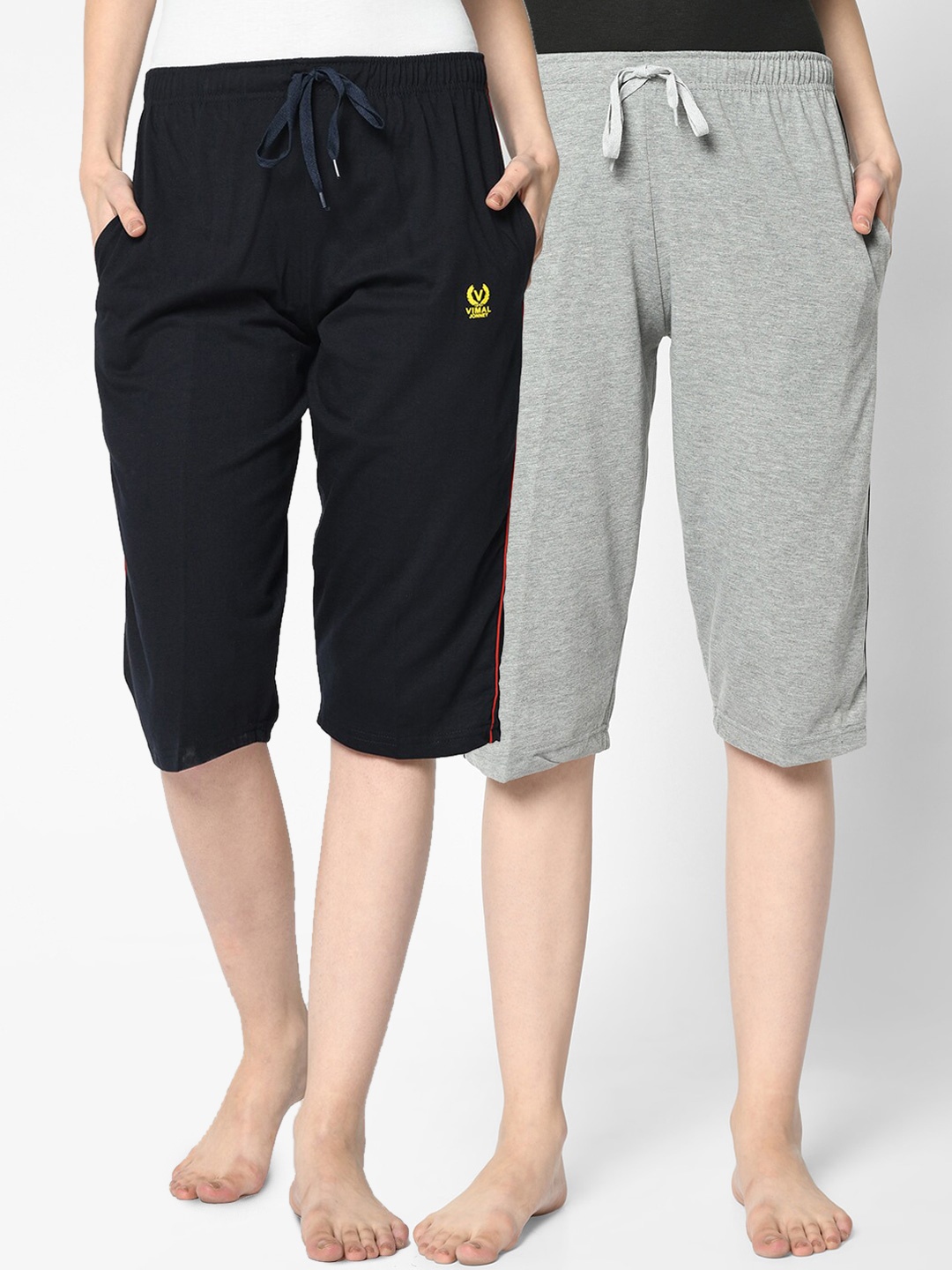 

VIMAL JONNEY Women Pack of 2 Solid Lounge Pants, Navy blue