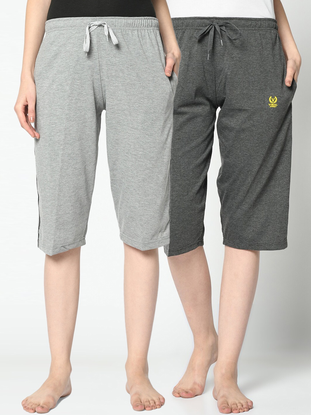 

MACK JONNEY Women Pack of 2 Solid Lounge Shorts, Grey