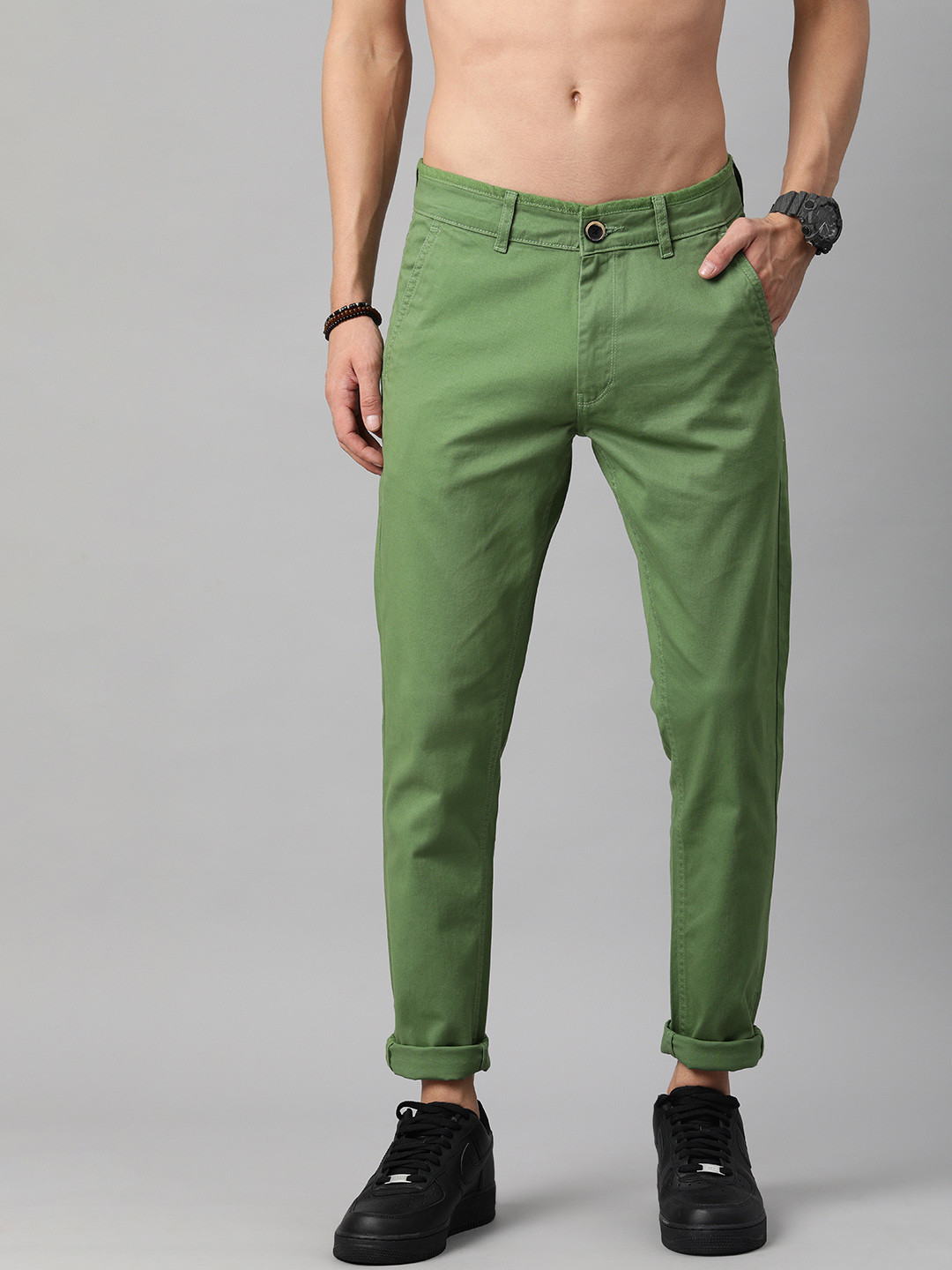 

Roadster Men Olive Green Chinos Trousers