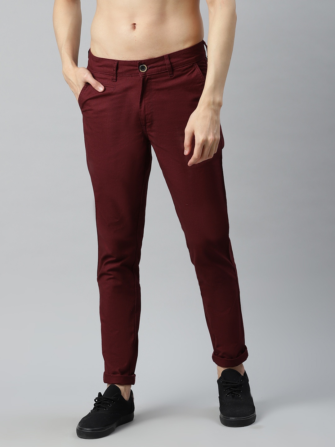 

Roadster Men Maroon Pure Cotton Regular Fit Solid Trousers