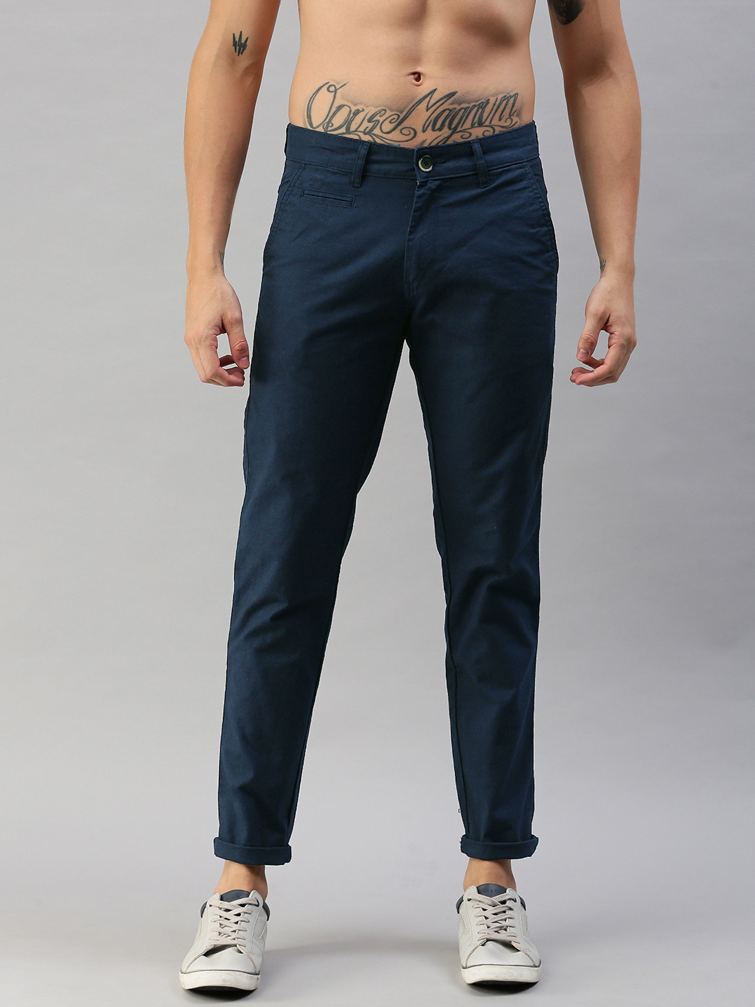

Roadster Men Navy Blue Pure Cotton Trousers