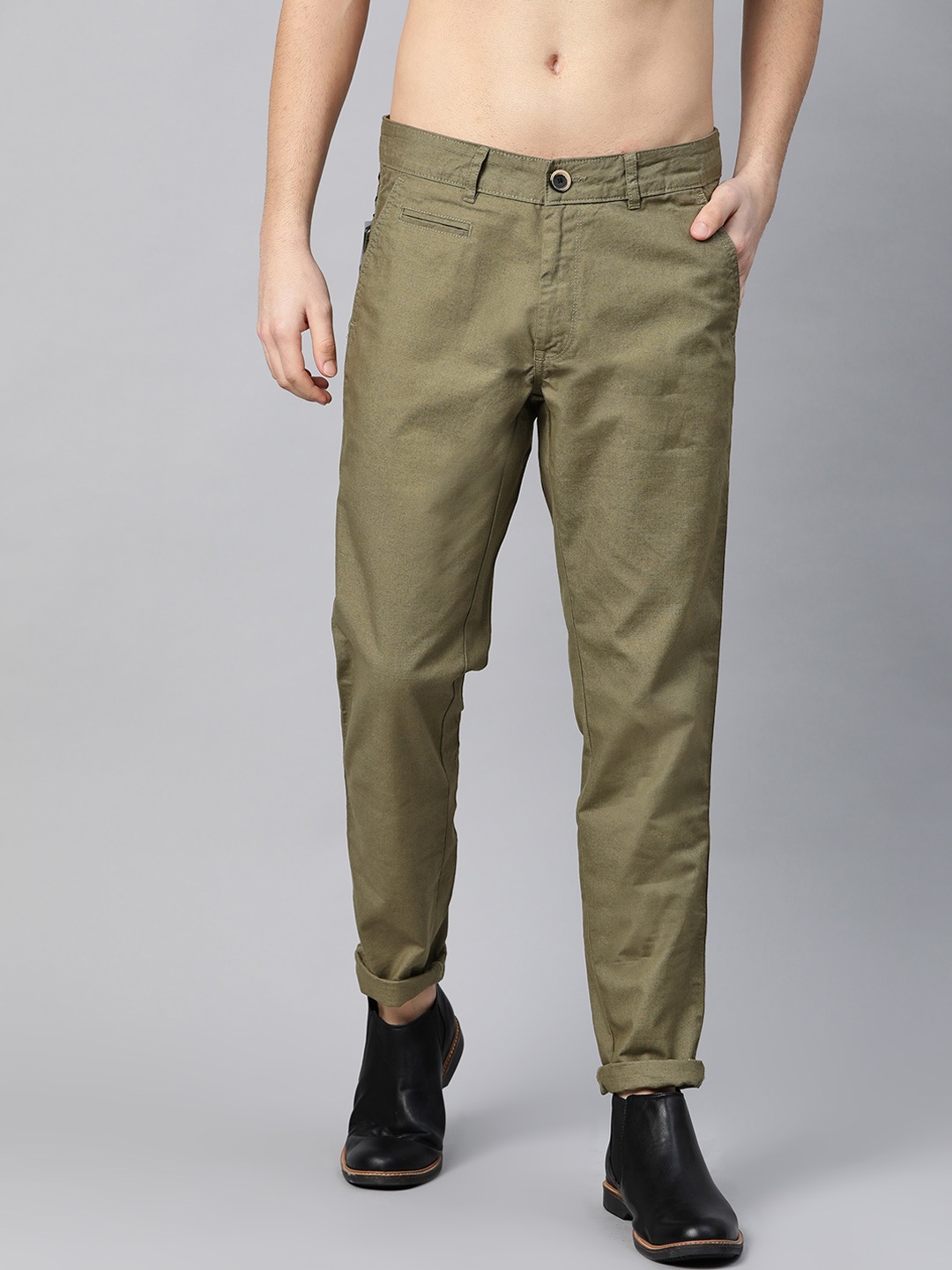 

Roadster Men Olive Green Chinos Trousers