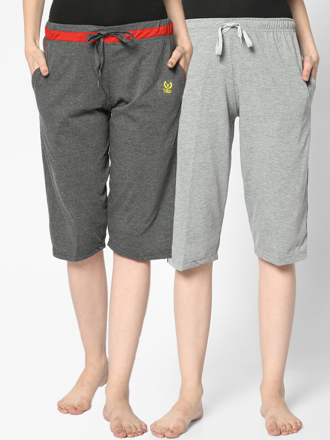 

VIMAL JONNEY Women Pack of 2 Solid Lounge Shorts, Grey