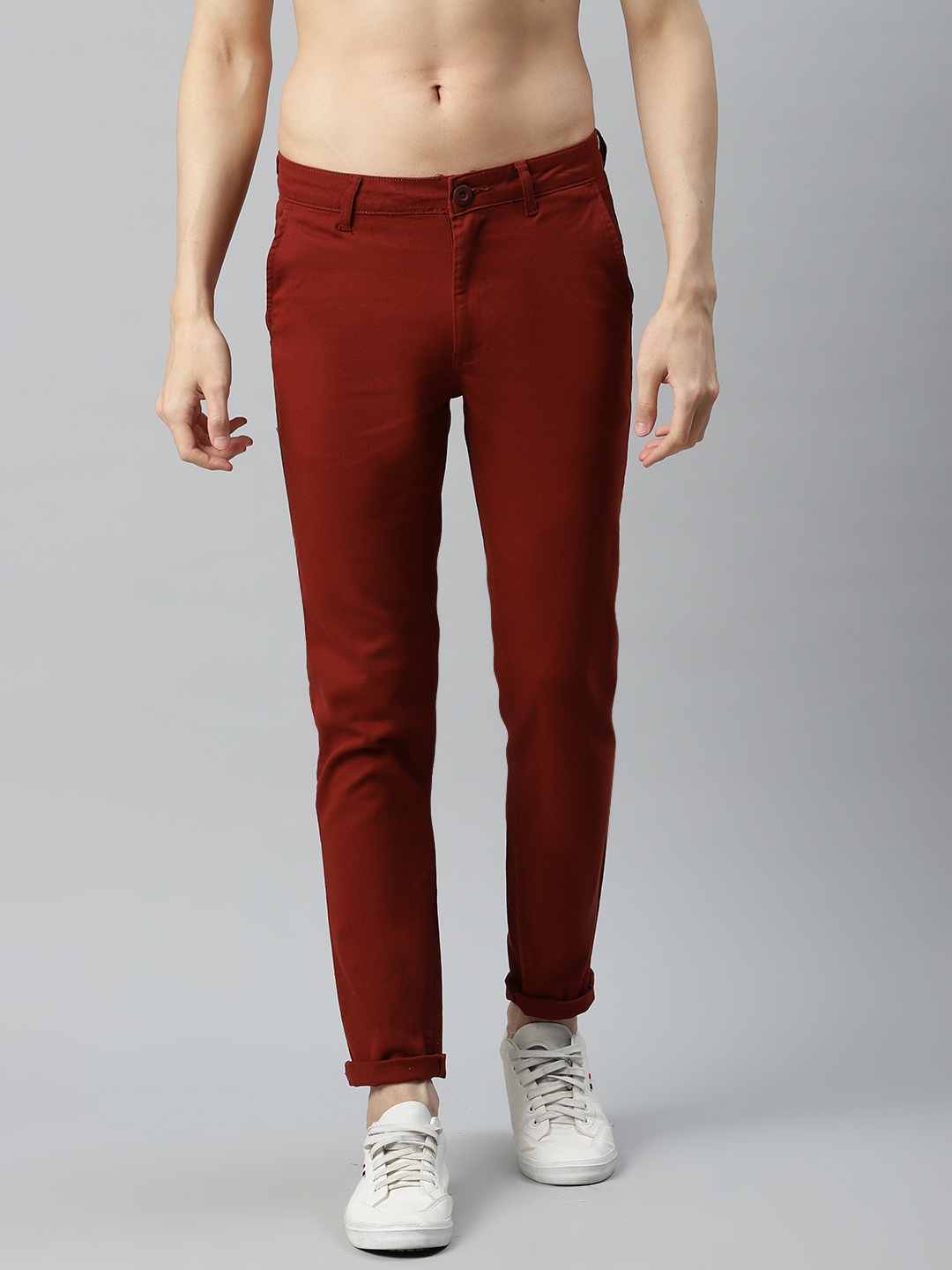 

Roadster Men Rust Brown Slim Fit Solid Chinos