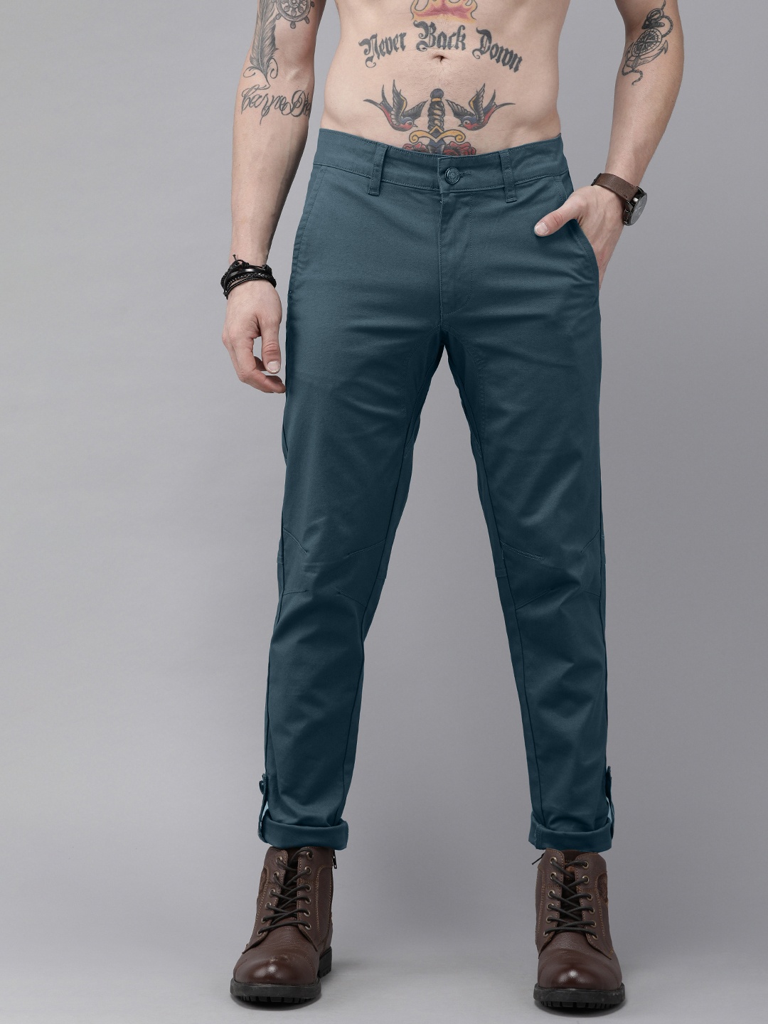 

Roadster x Discovery Adventures Men Light Blue Travel Chino with & Reflective Turn Up Hem, Teal