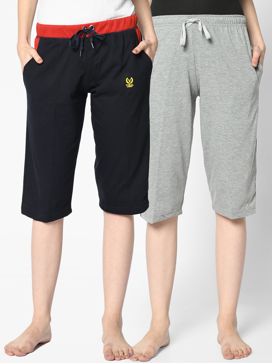 

MACK JONNEY Women Pack of 2 Solid Lounge Shorts, Navy blue
