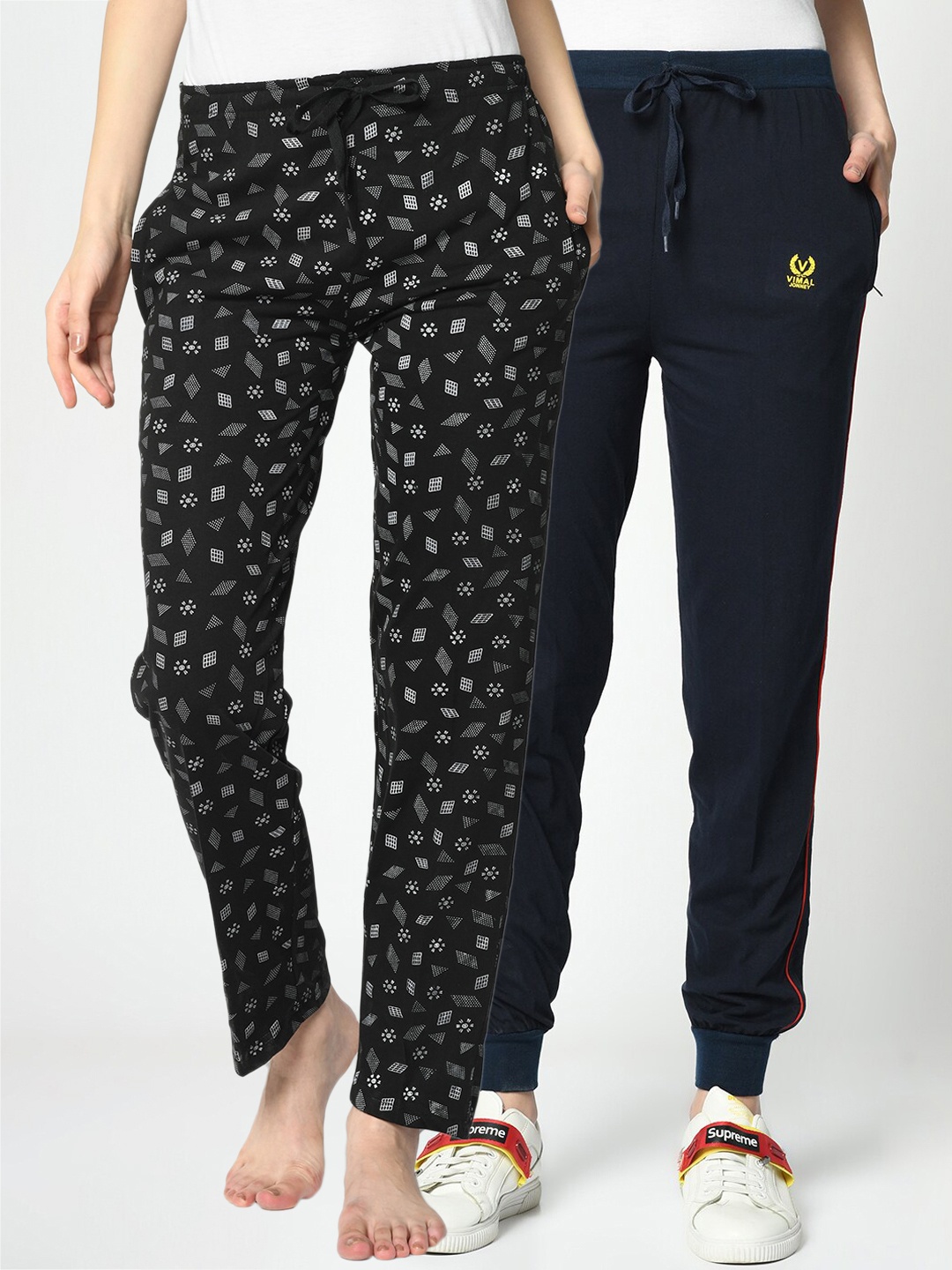 

VIMAL JONNEY Women Pack Of 2 Printed Lounge Pants, Black