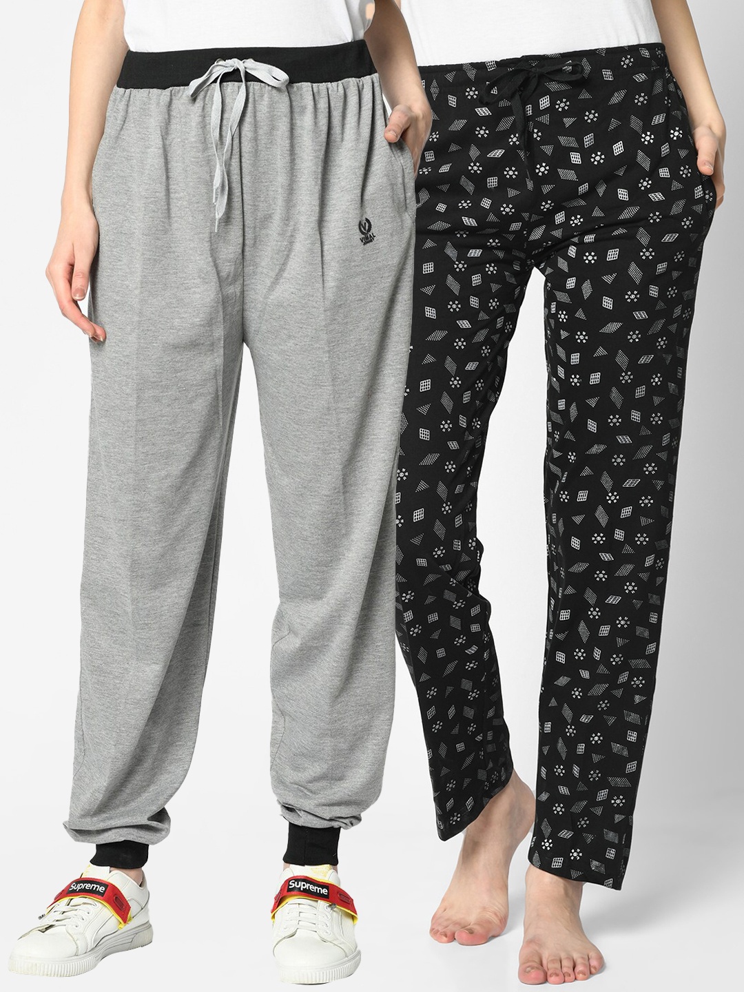 

VIMAL JONNEY Women Pack Of 2 Lounge Pants, Grey