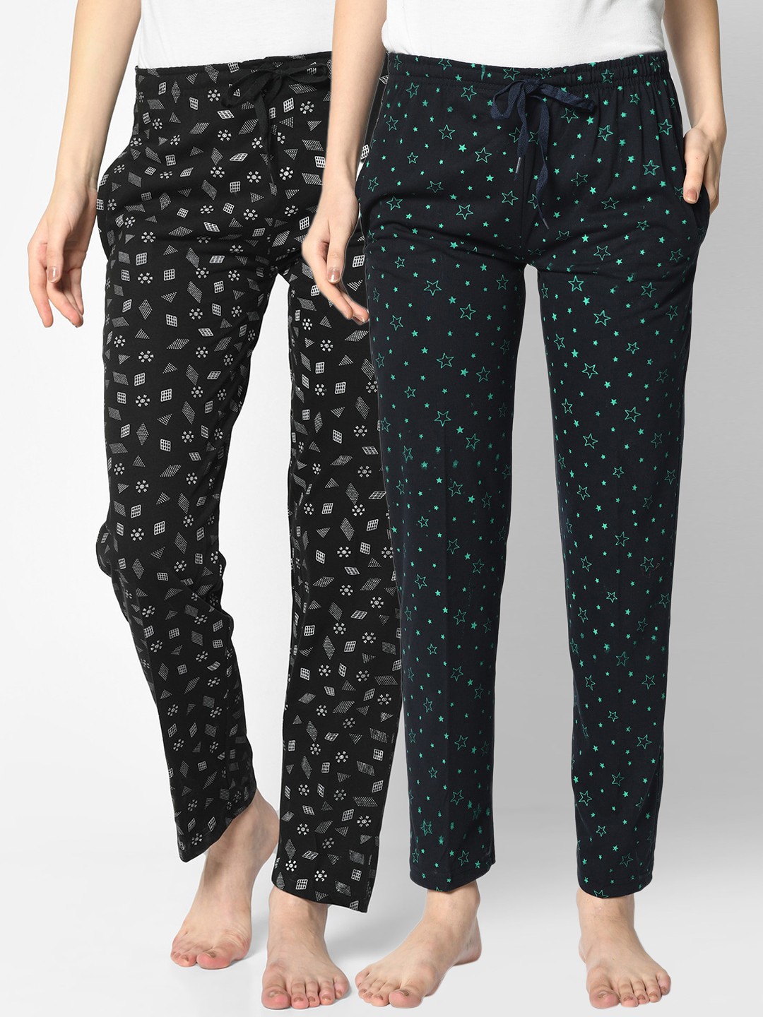 

VIMAL JONNEY Women Pack of 2 Solid Lounge Pants, Navy blue