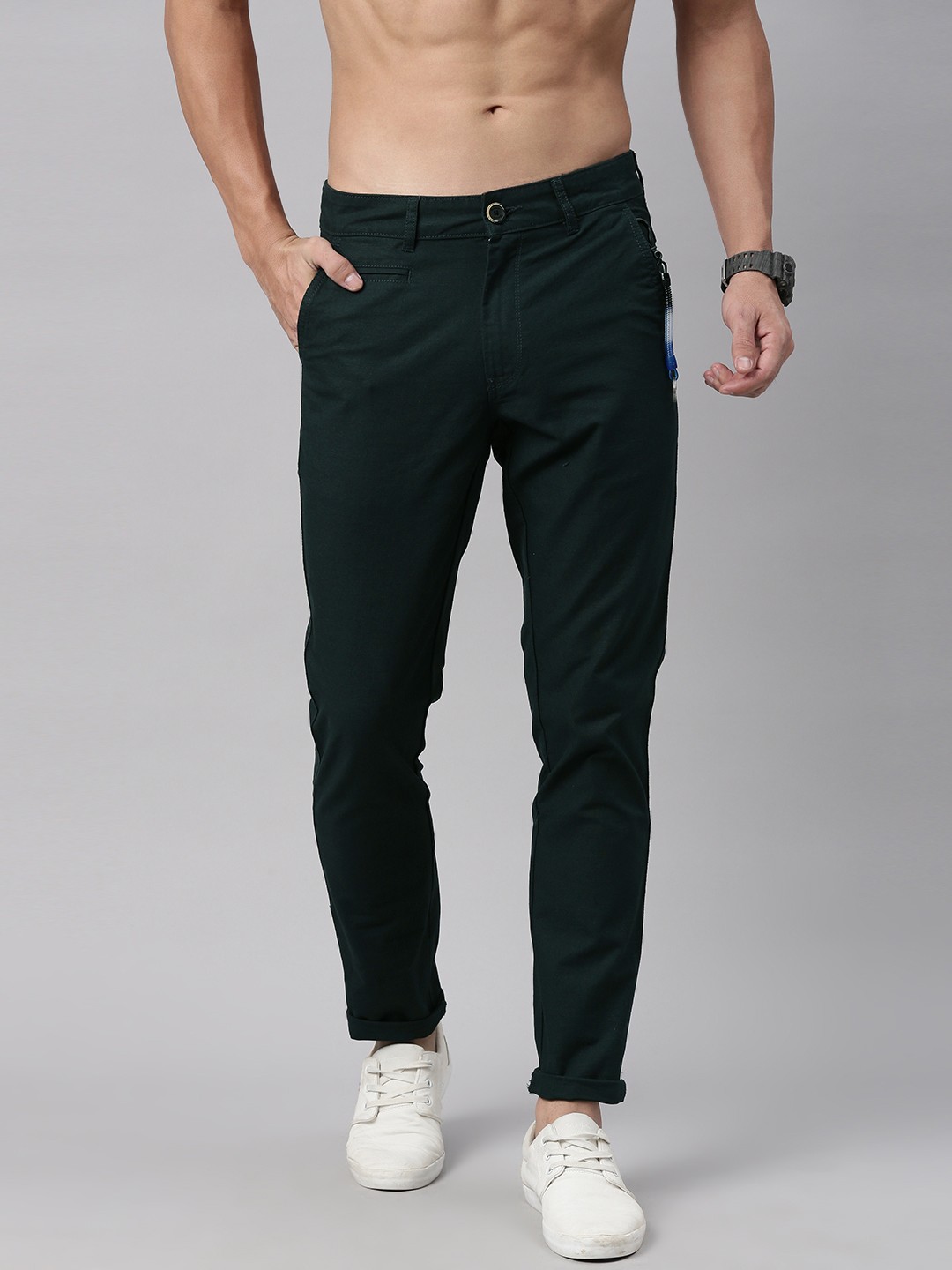 

Roadster Men Green Pure Cotton Trousers