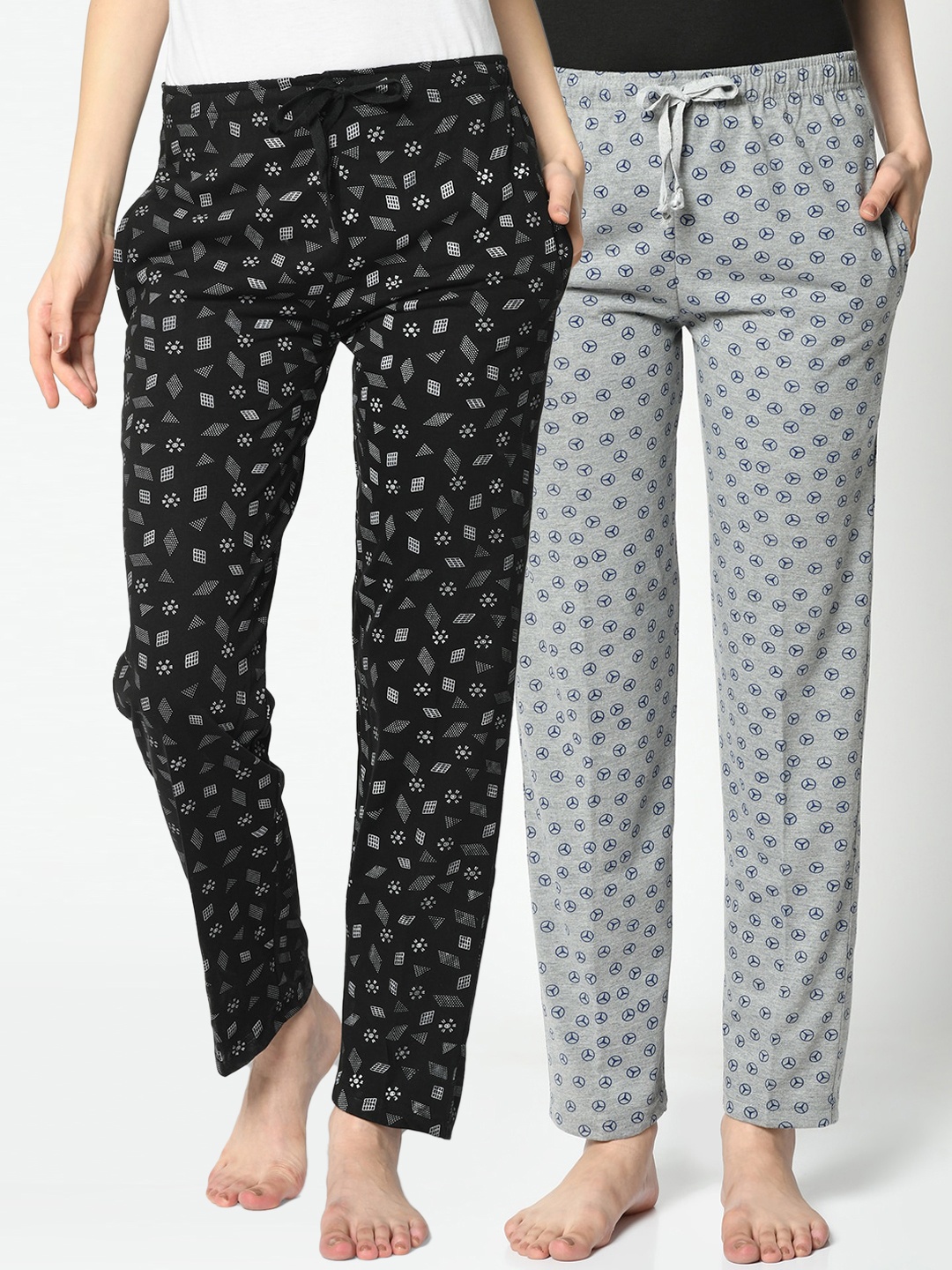 

VIMAL JONNEY Women Pack Of 2 Printed Lounge Pants, Black
