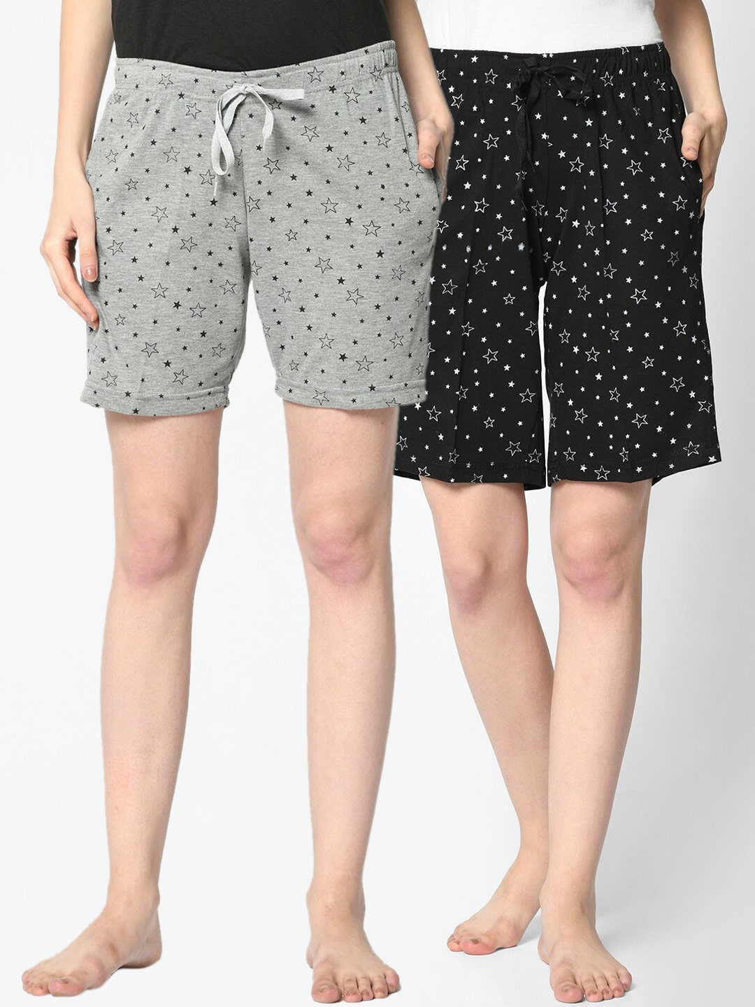 

MACK JONNEY Women Pack of 2 Printed Lounge Shorts, Black