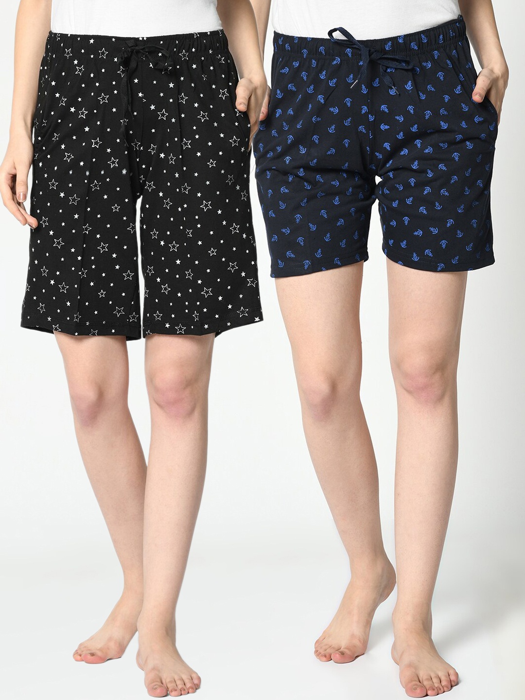 

MACK JONNEY Women Pack of 2 Printed Lounge Shorts, Black