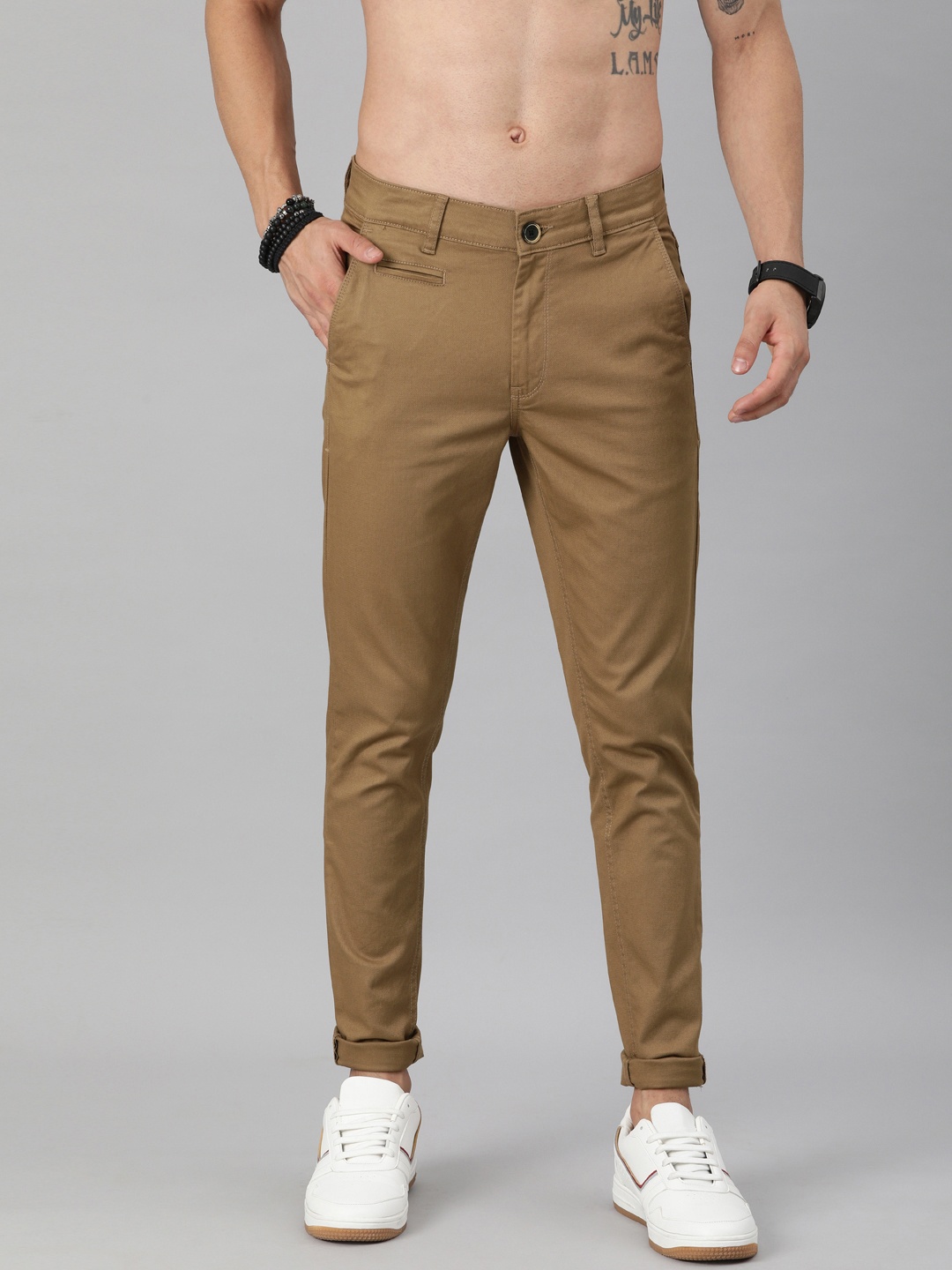 

Roadster Men Khaki Tapered Fit Regular Trousers