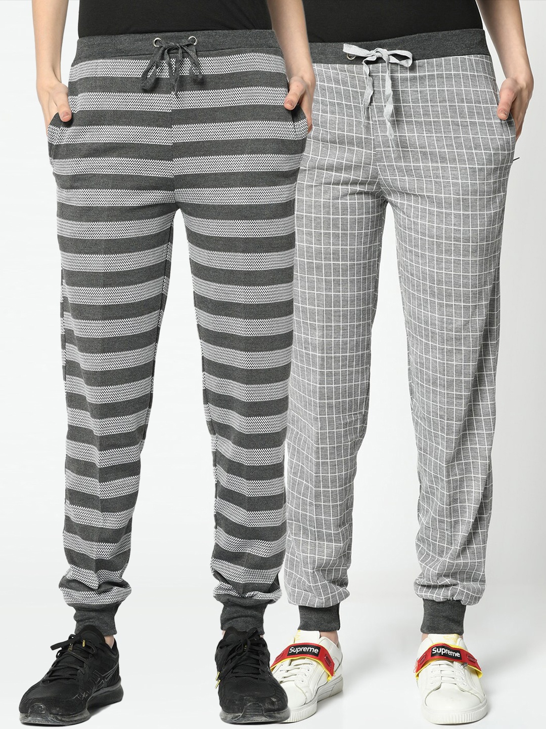 

VIMAL JONNEY Women Set of 2 Grey Checked Track Pants