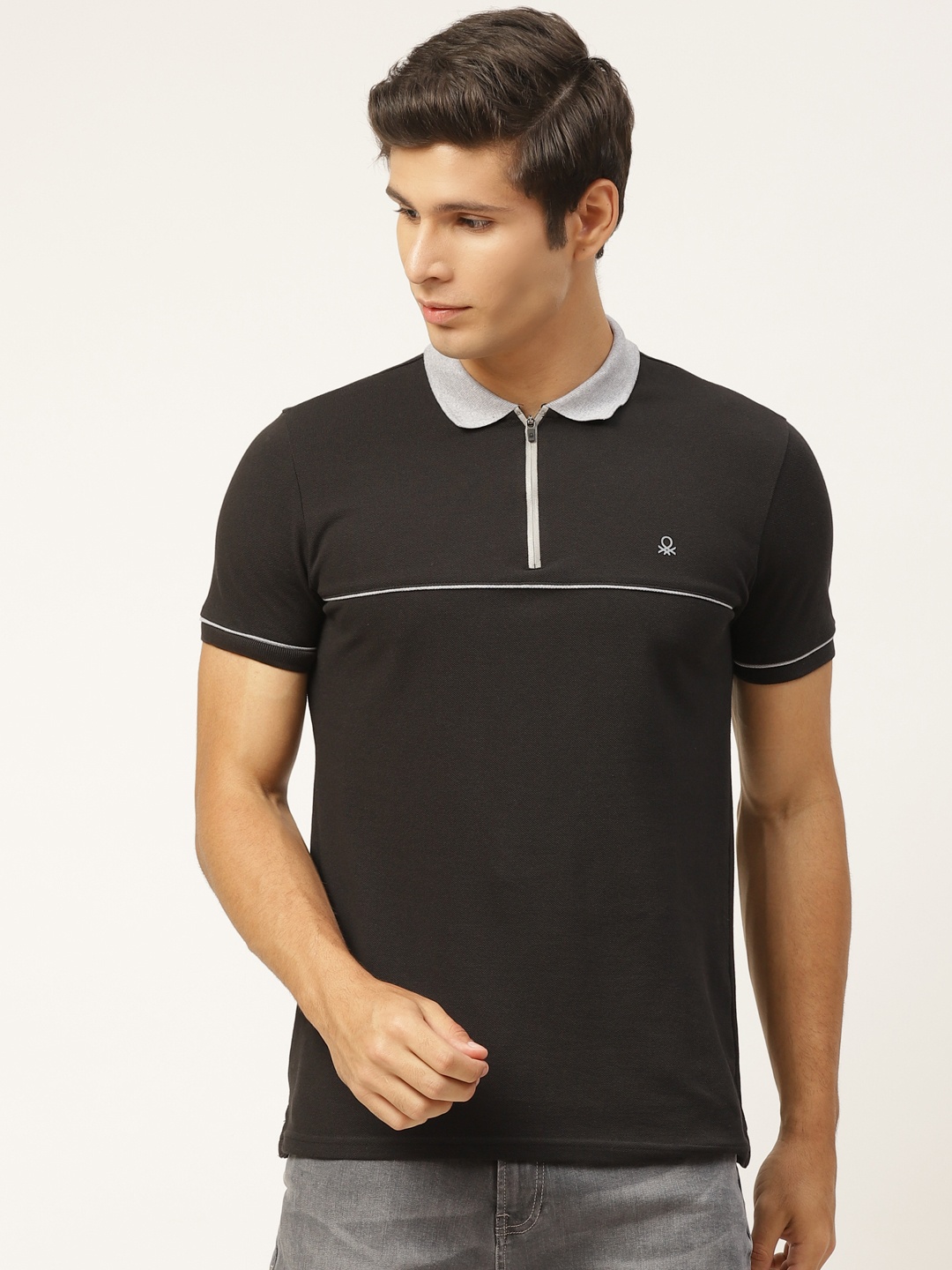 

United Colors of Benetton Men Black Polo Collar T-shirt