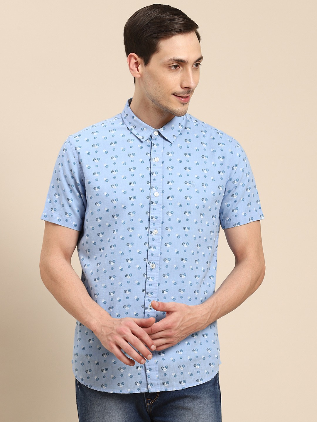 

United Colors of Benetton Men Blue & White Slim Fit Printed Casual Shirt