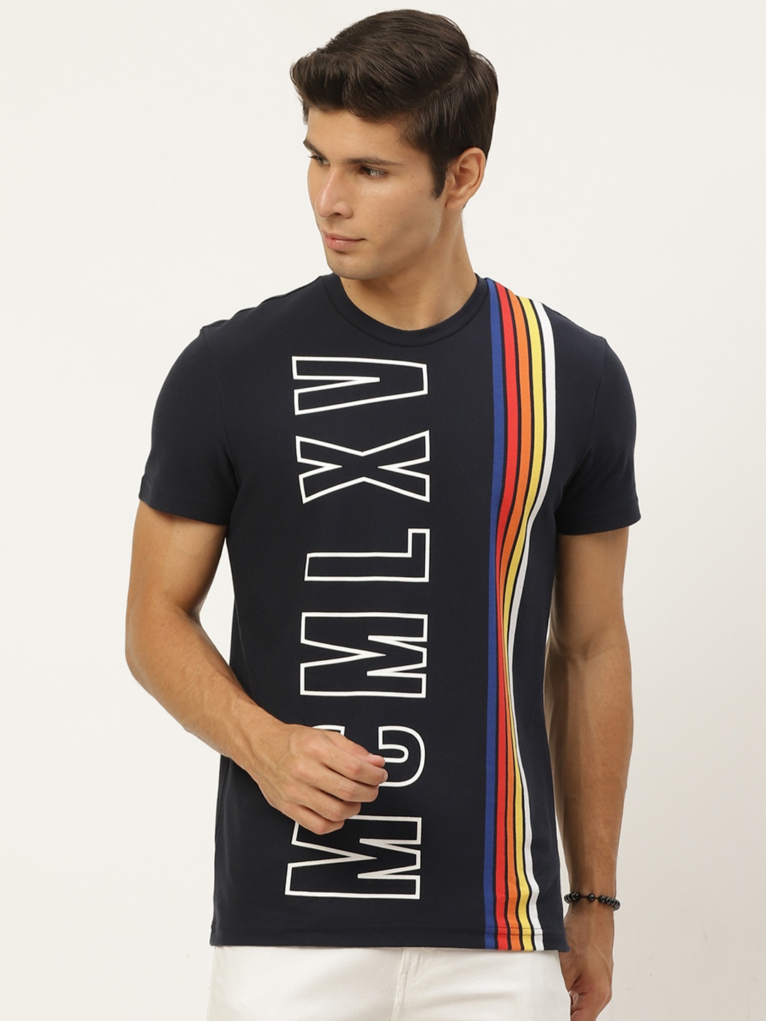 

United Colors of Benetton Men Navy Blue Typography Printed T-shirt