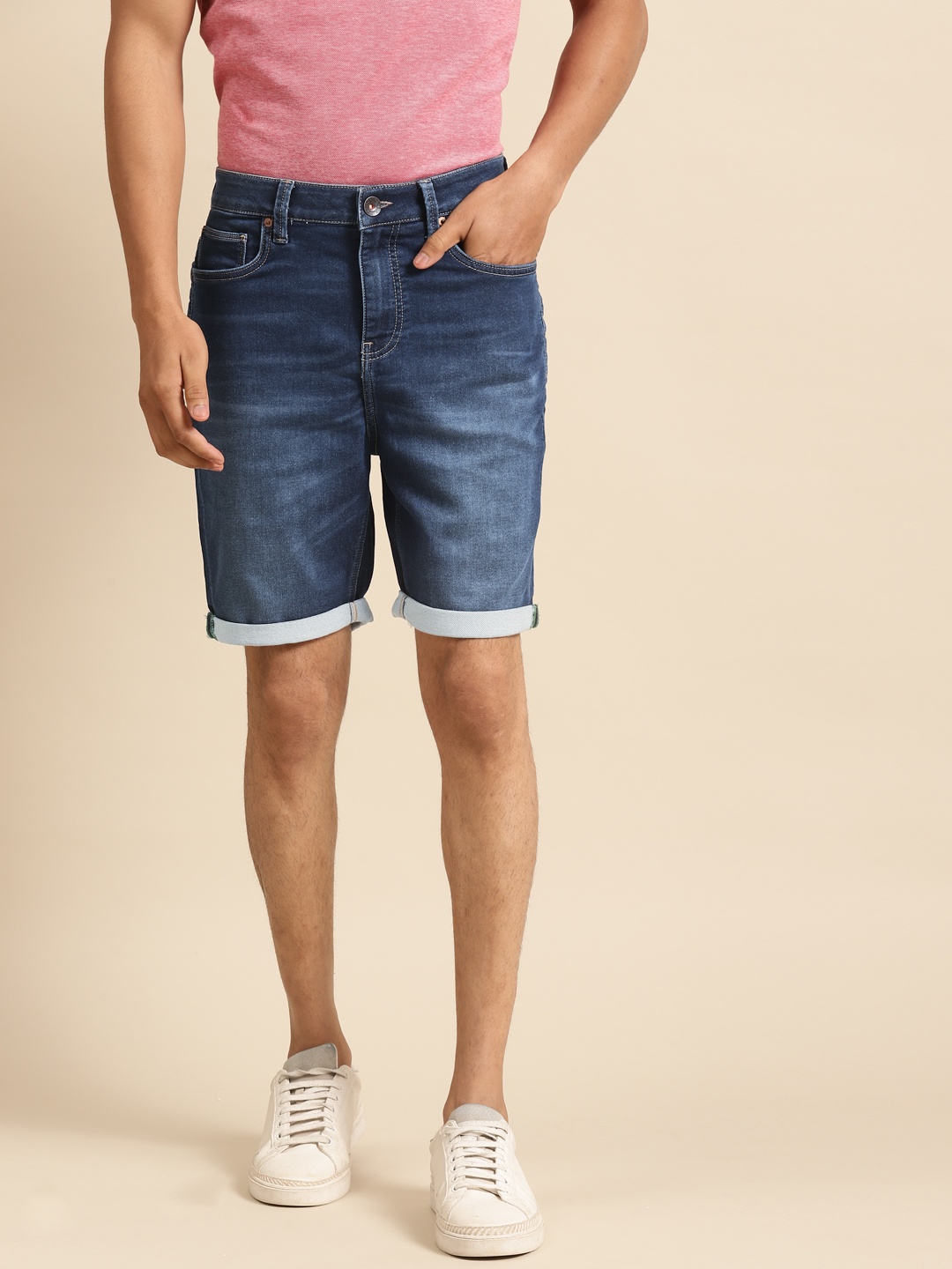

United Colors of Benetton Men Blue Washed Slim Fit Denim Shorts