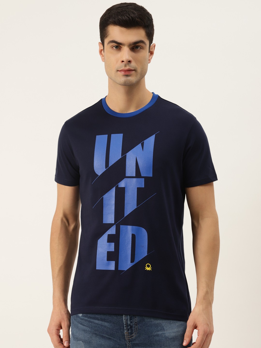 

United Colors of Benetton Men Navy Blue Printed Pure Cotton T-shirt