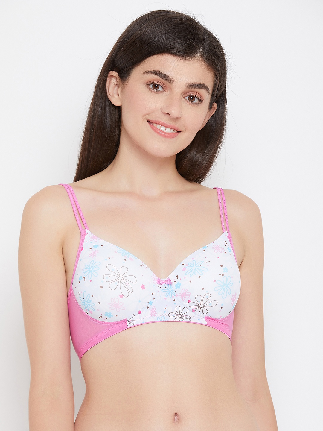 

Clovia White & Pink Printed Non-Wired Lightly Padded T-shirt Bra BR1737X1836E