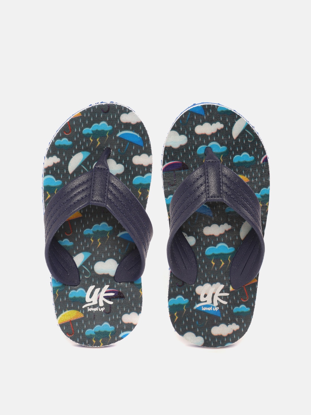 

YK Girls Navy Blue & Green Printed Thong Flip-Flops