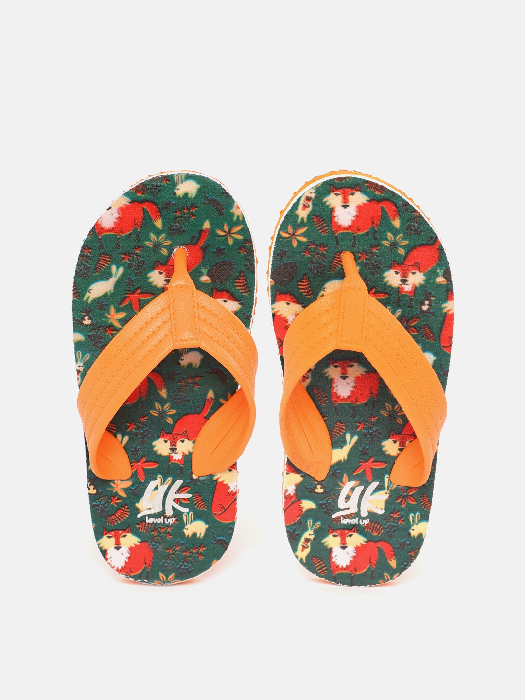 

YK Girls Orange & Green Fox Print Thong Flip-Flops