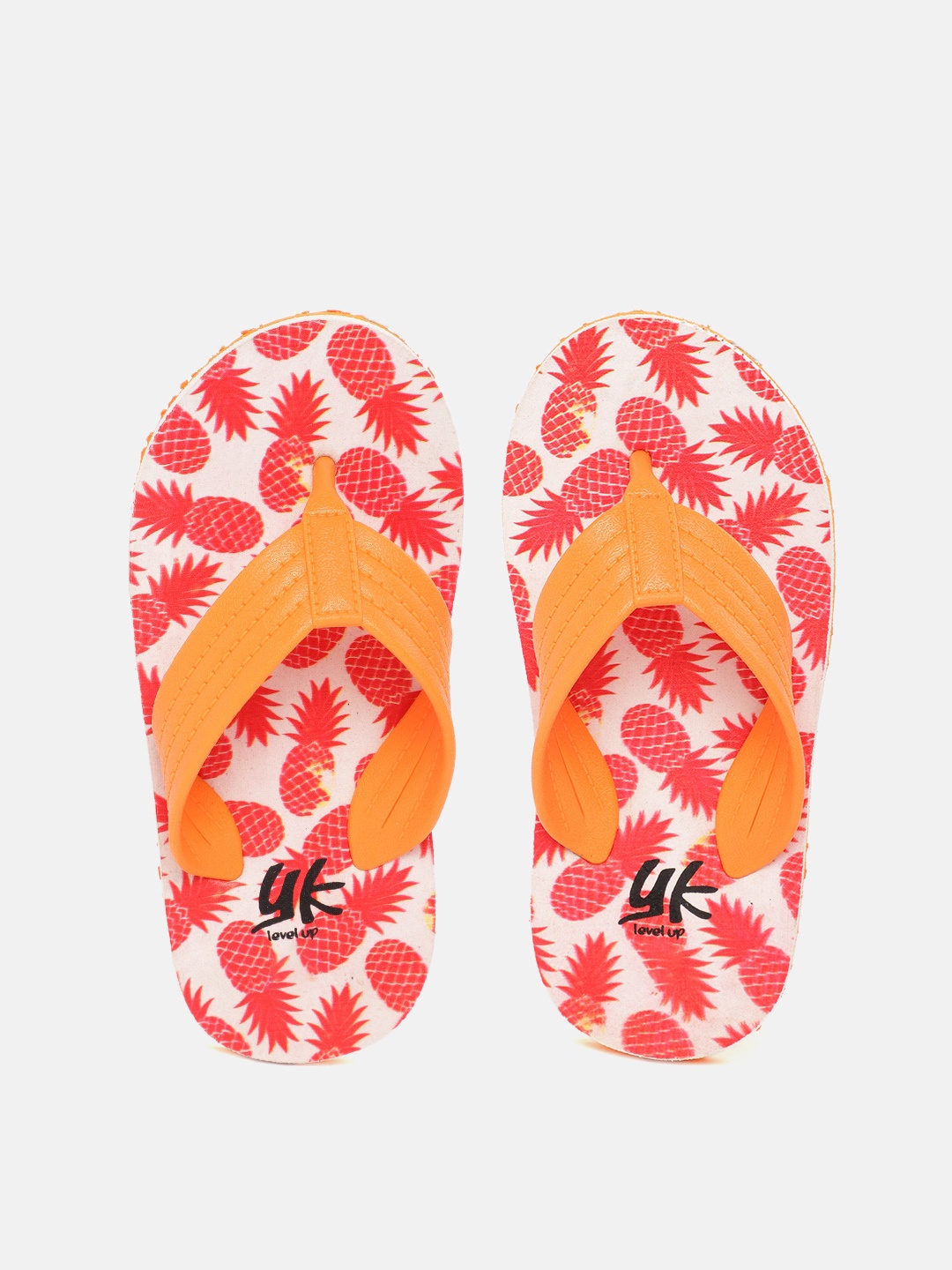 

YK Girls Orange & Coral Red Pineapple Print Thong Flip-Flops