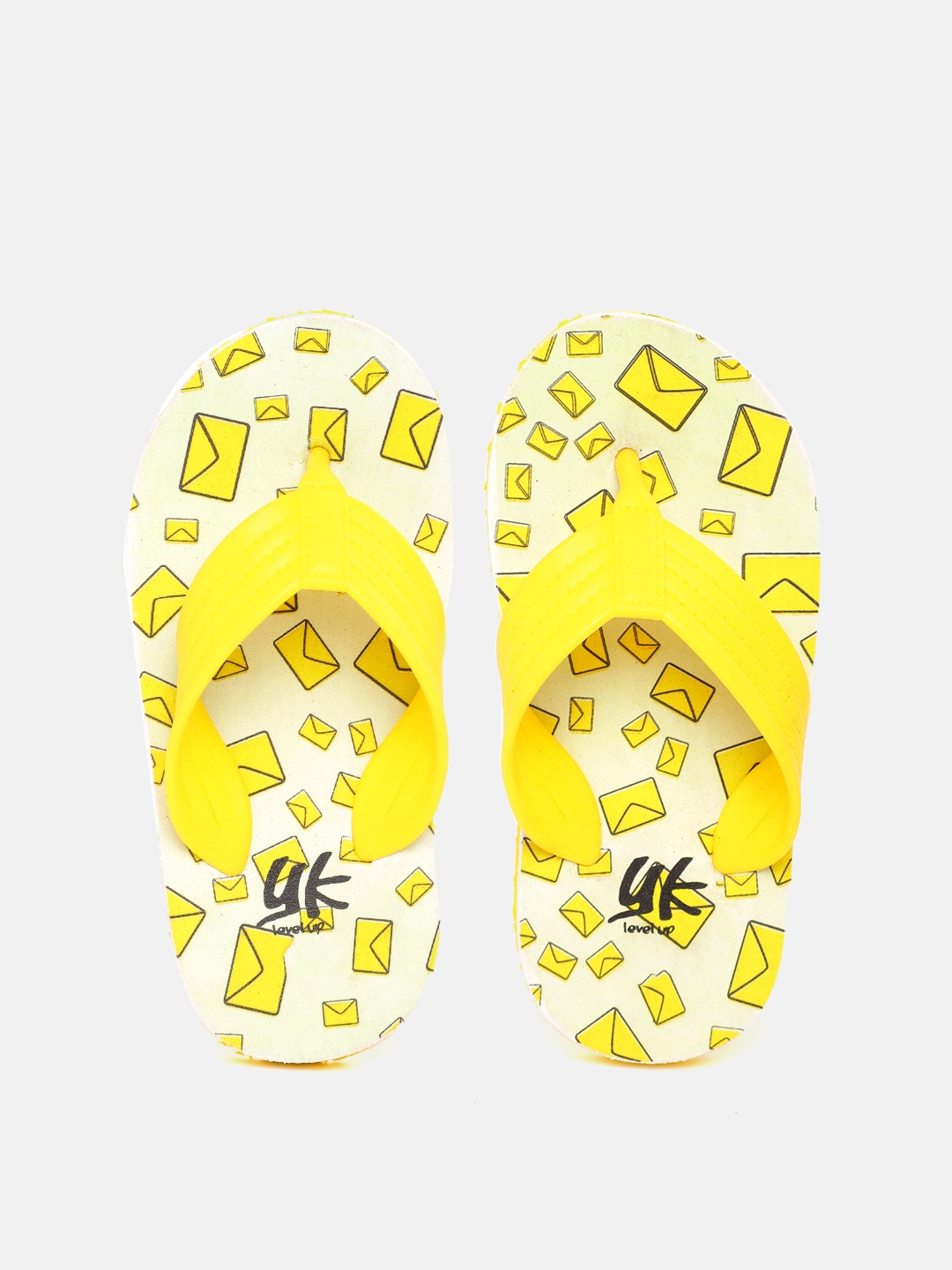 

YK Girls Yellow & Black Envelopes Print Thong Flip-Flops