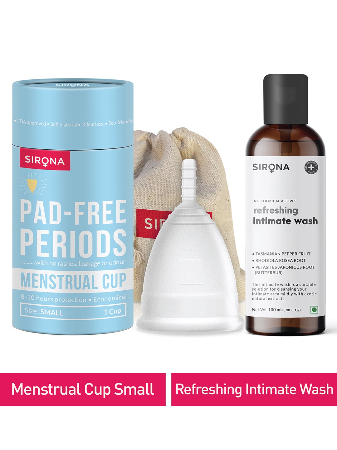 

Sirona Reusable Menstrual Cup Small with Intimate Wash 100 ml, White