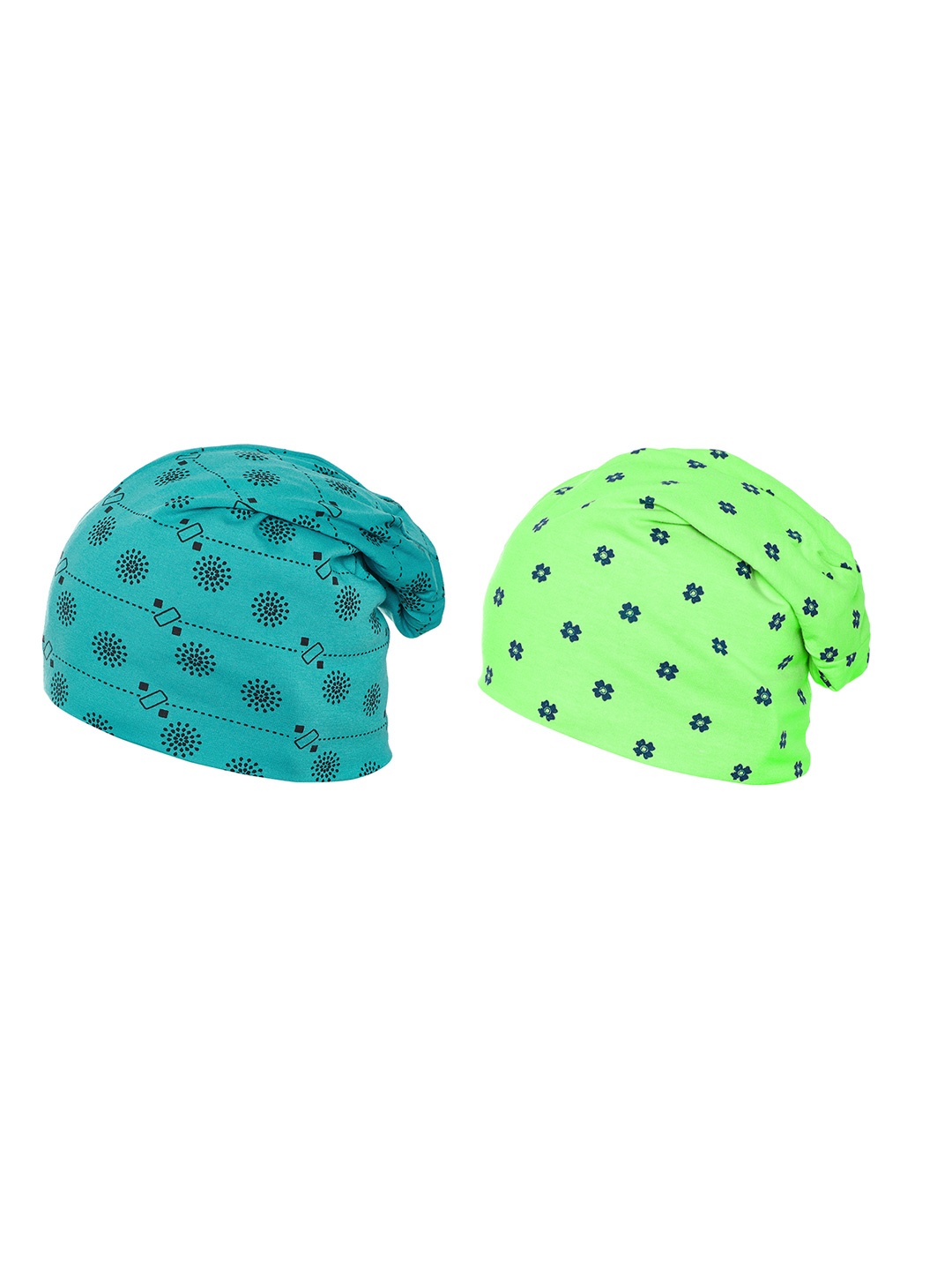 

VIMAL JONNEY Women Turquoise Blue & Green Pack Of 2 Printed Beanie