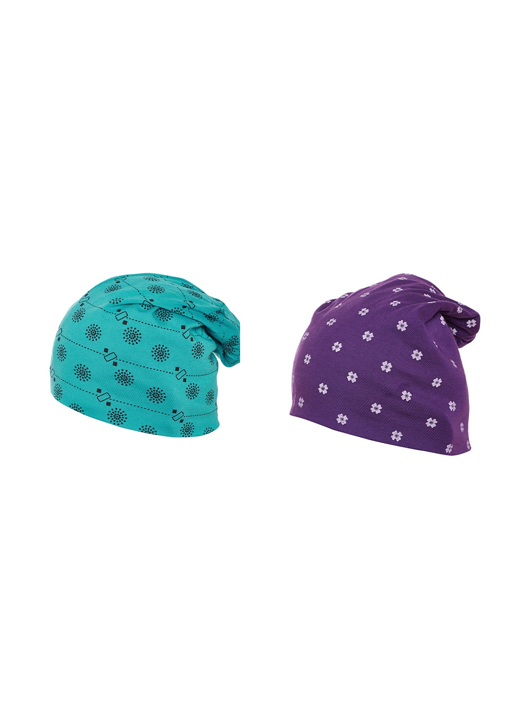 

VIMAL JONNEY Women Turquoise Blue & Purple Pack Of 2 Printed Beanie