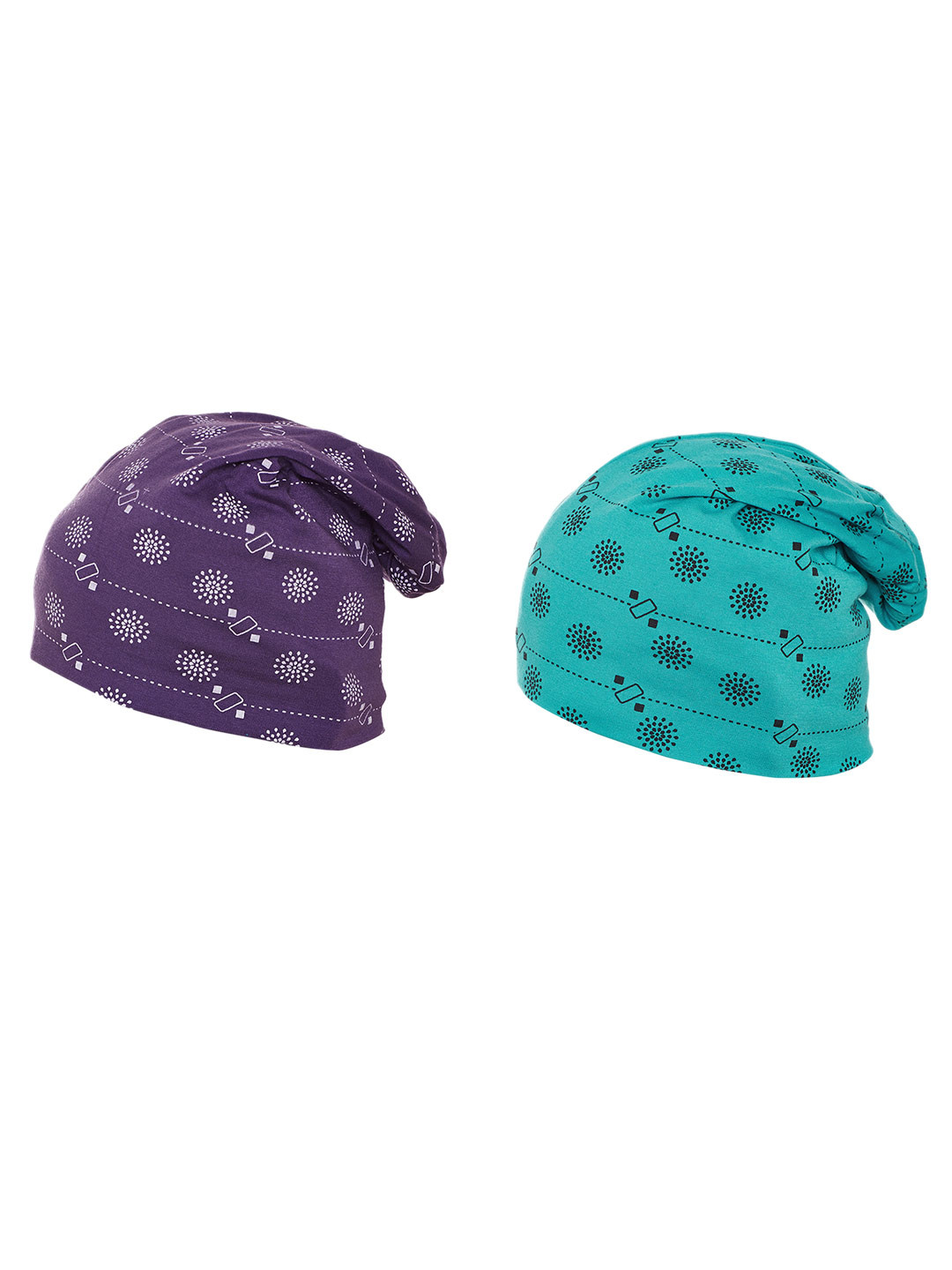 

VIMAL JONNEY Women Purple & Sea Green Pack of 2 Printed Beanie