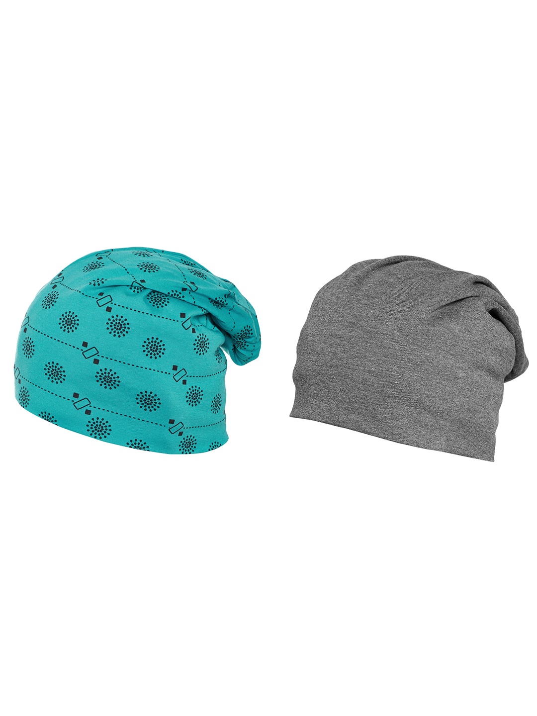 

VIMAL JONNEY Women Turquoise Blue & Grey Printed Beanie Combo