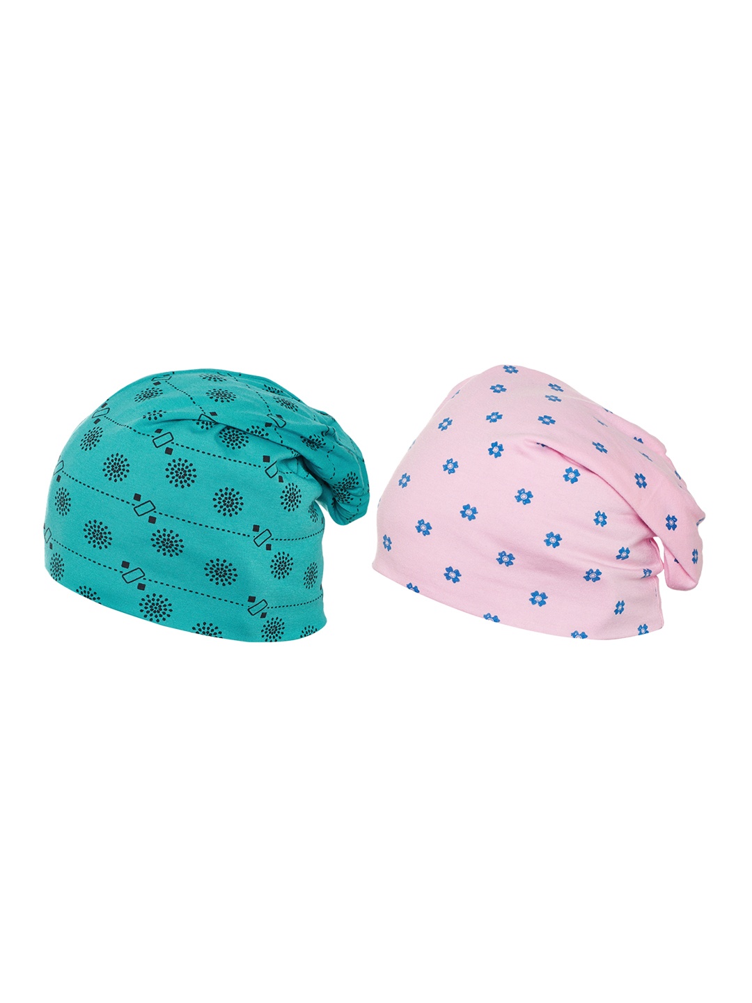 

VIMAL JONNEY Women Pack of 2 Turquoise Blue & Pink Printed Beanie