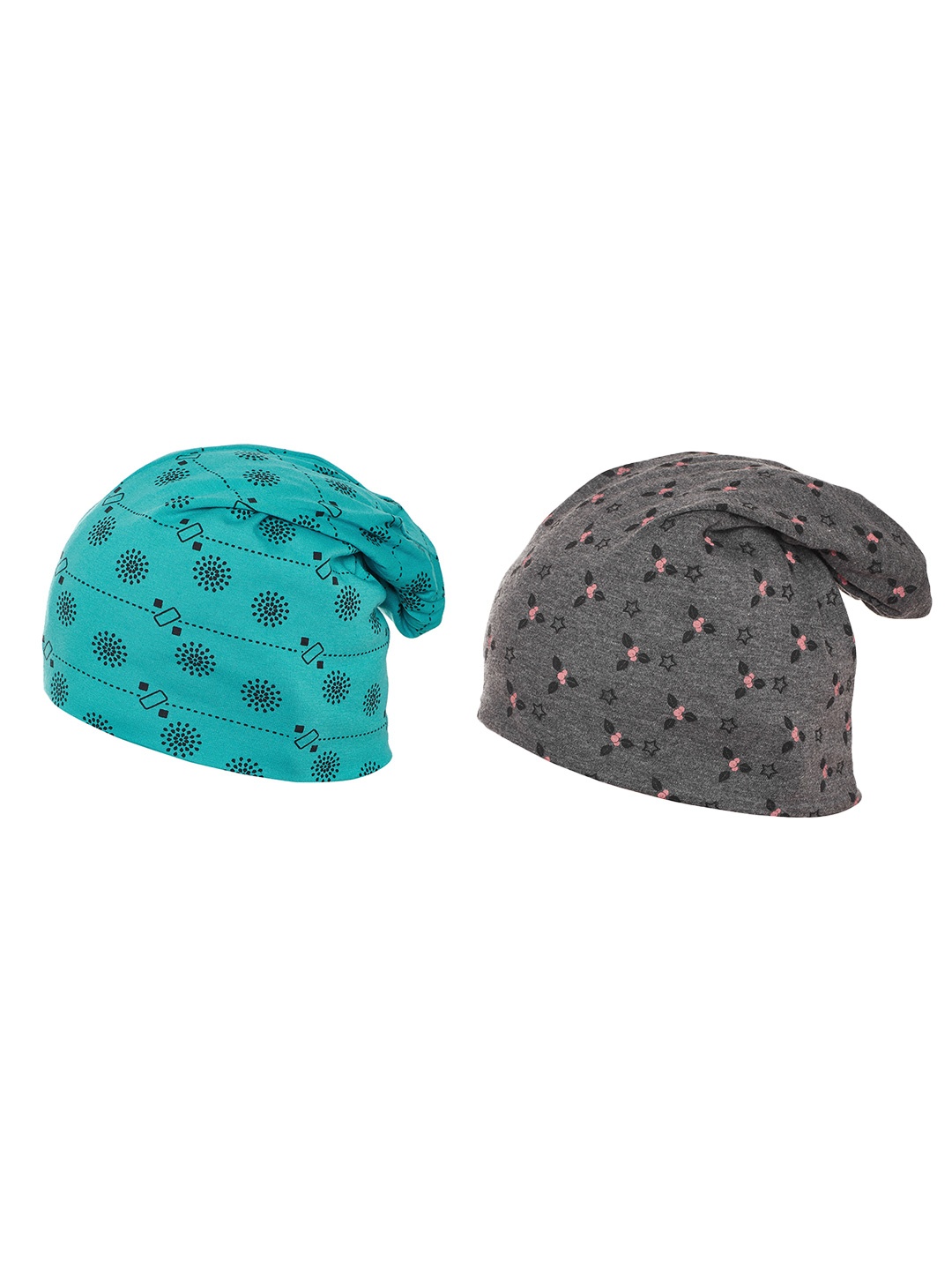 

VIMAL JONNEY Women Turquoise Blue & Grey Pack of 2 Printed Beanie