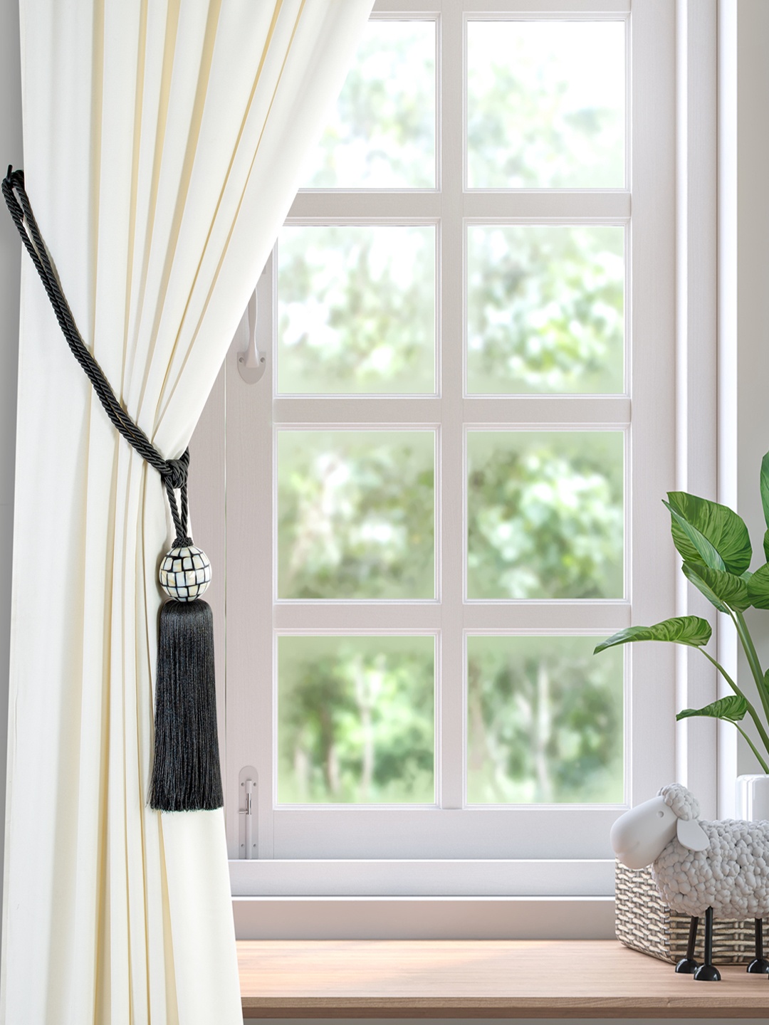 

Deco Window Charcoal-Grey & Black MOP Ball Pendant Curtain Tieback