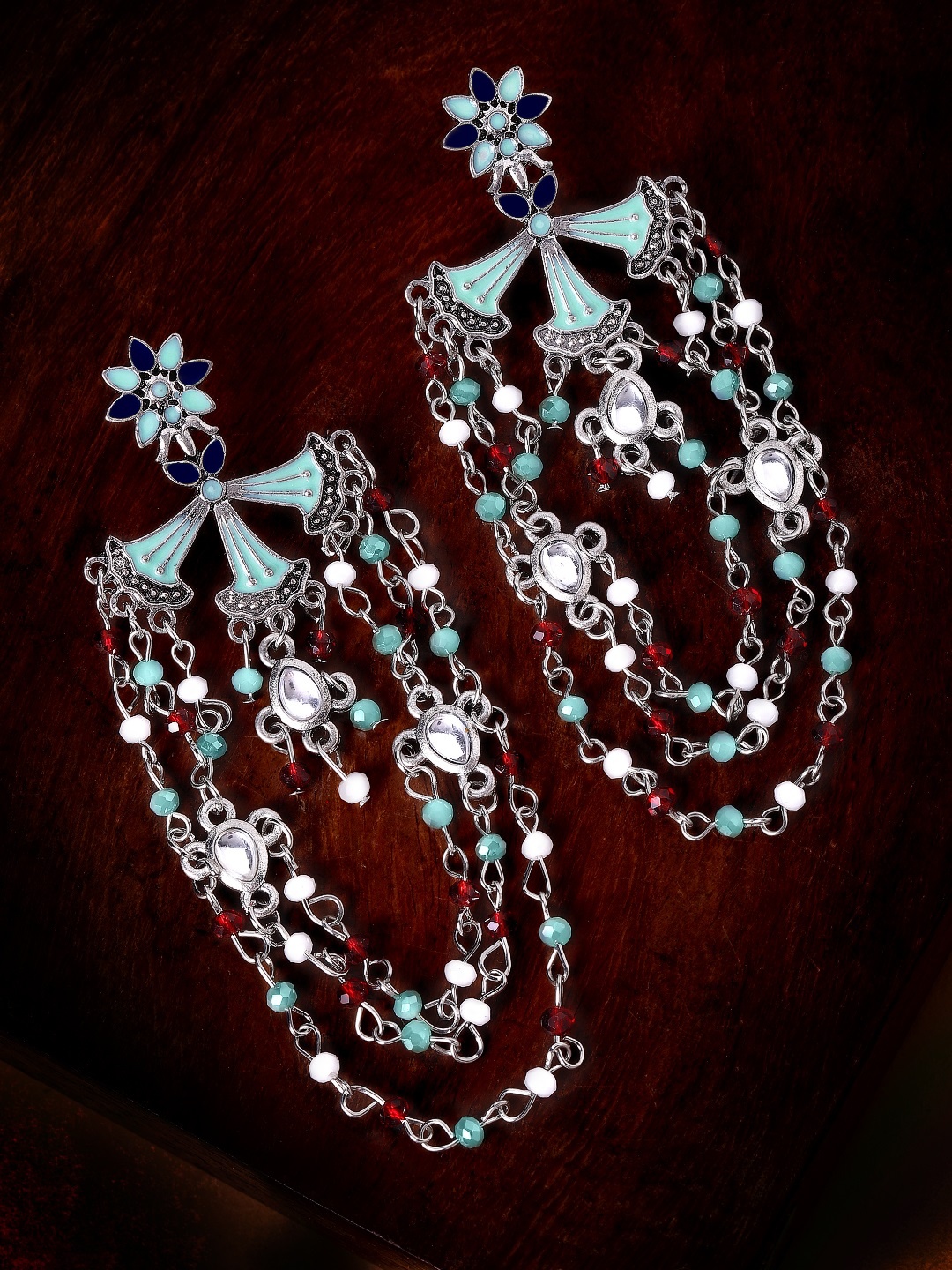 

Rubans Silver-Plated & Blue Contemporary Drop Earrings
