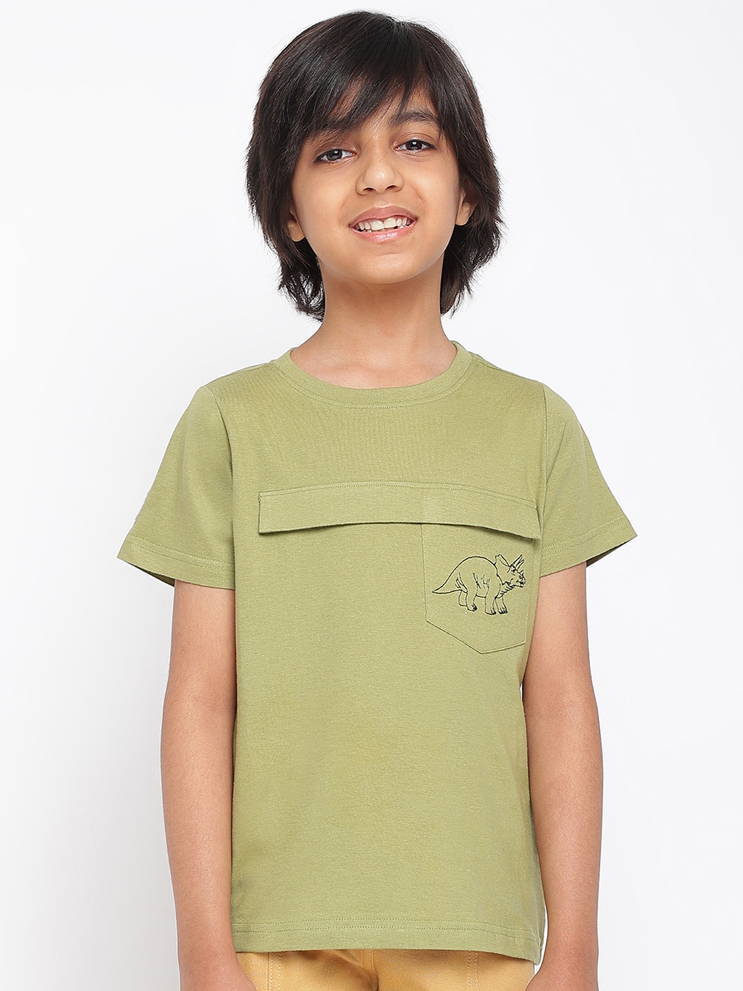

TALES & STORIES Boys Green Solid Round Neck T-shirt