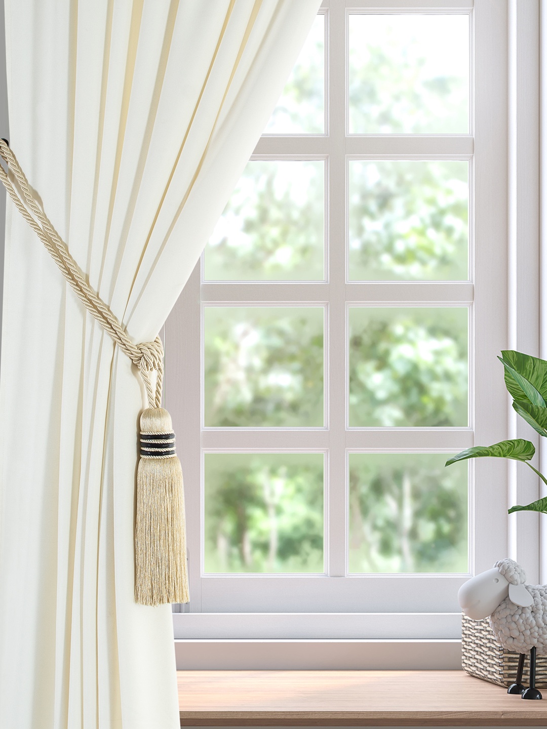 

Deco Window Gold-Coloured & Brown Single Self-Design Curtain Tieback