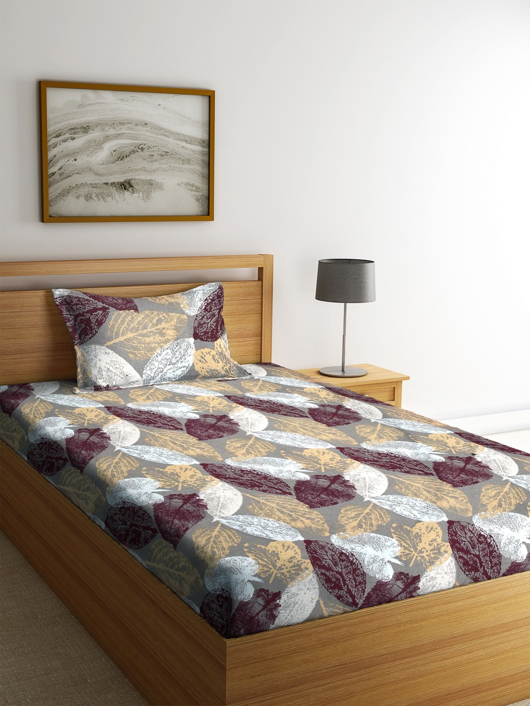 

KLOTTHE Grey & White Floral 210 TC Polycotton 1 Single Bedsheet with 1 Pillow Covers