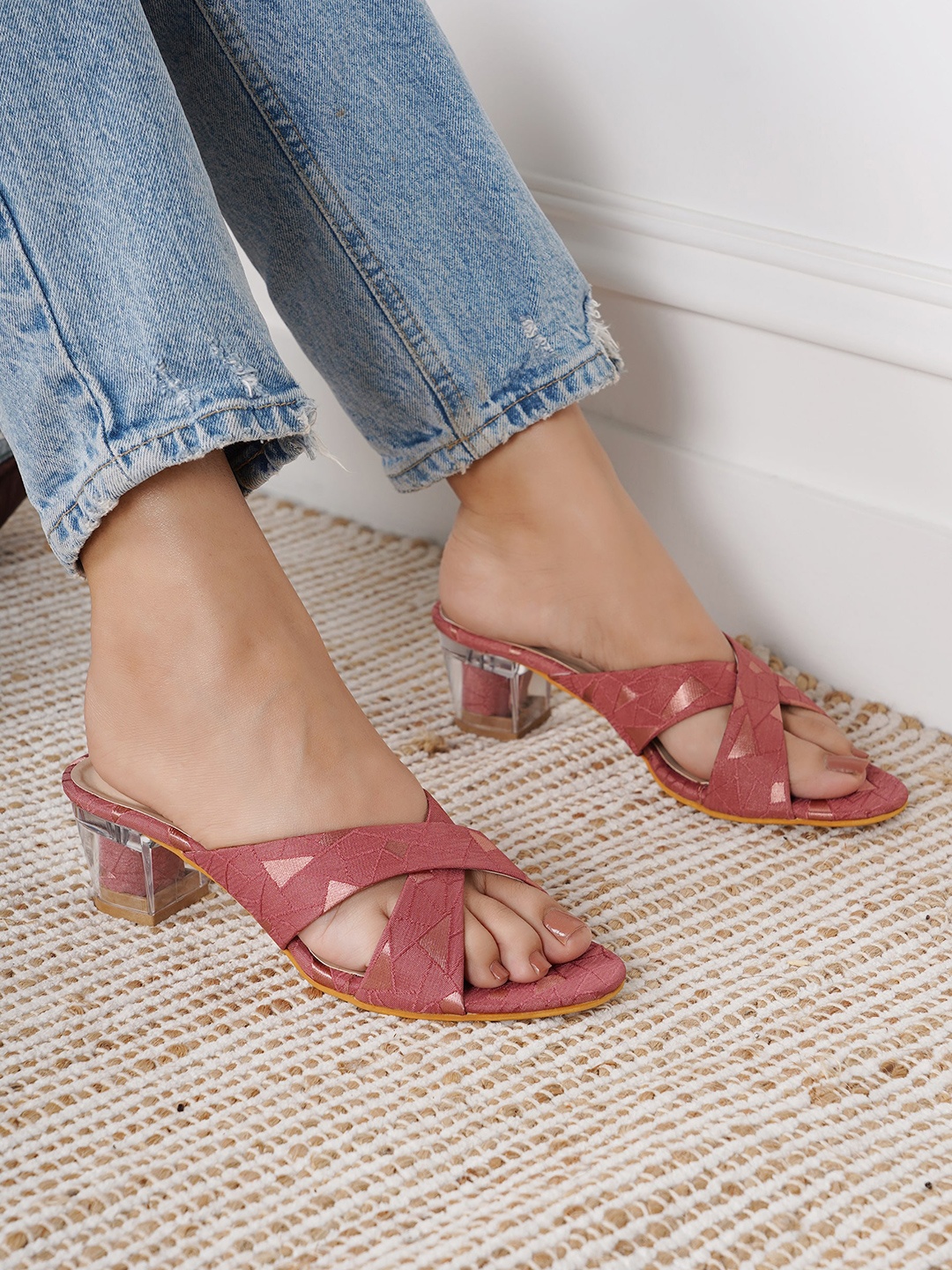 

Shezone Women Peach-Coloured Textured Sandals