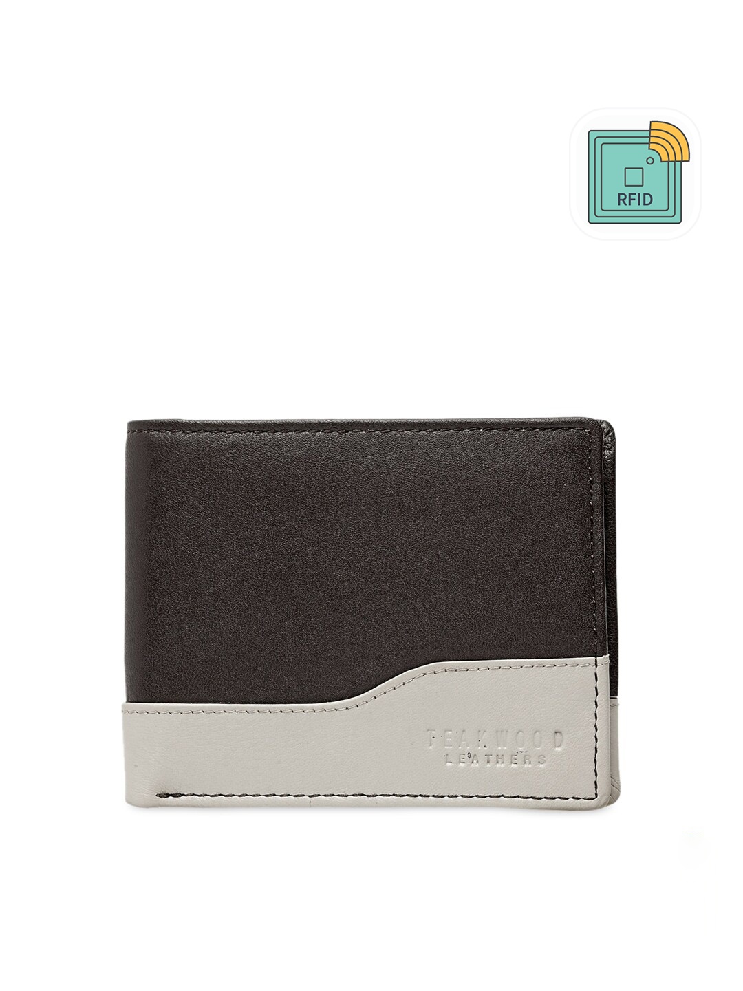 

Teakwood Leathers Men Brown & Off-White Colourblocked Two Fold Leather Wallet