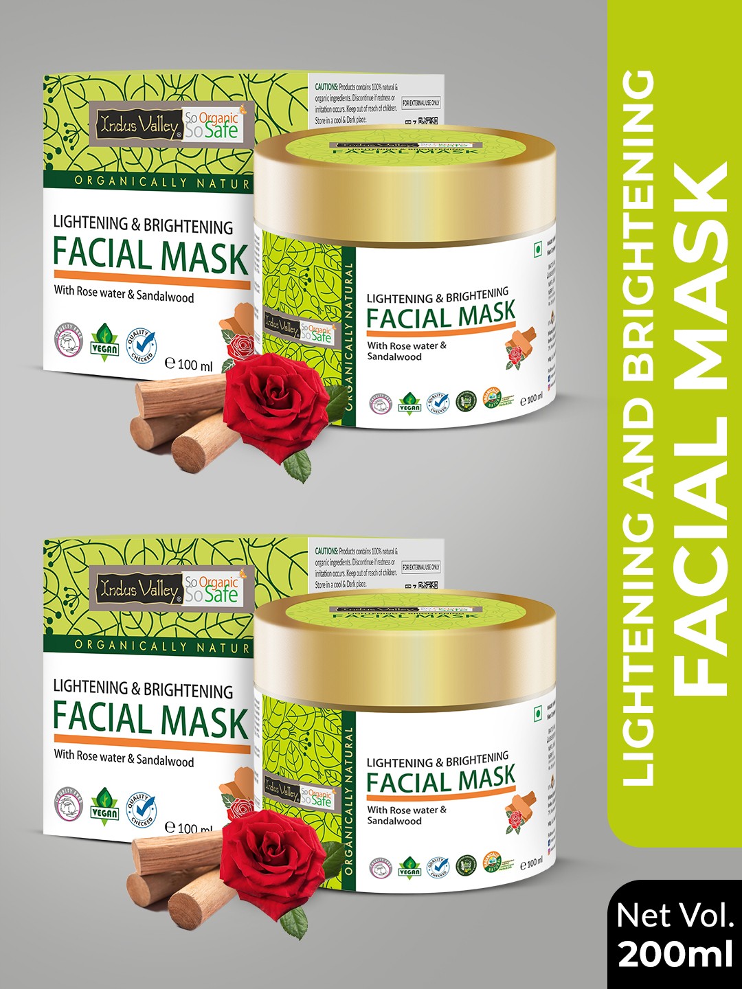 

Indus Valley Pack of 2 Lightening & Brightening Masks With Rose & Sandalwood, White