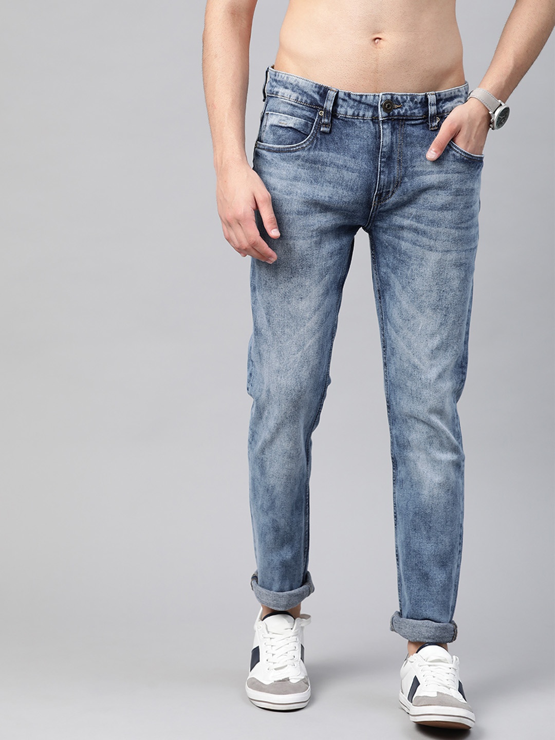 

Roadster Men Blue Skinny Fit Heavy Fade Acid Wash Stretchable Jeans