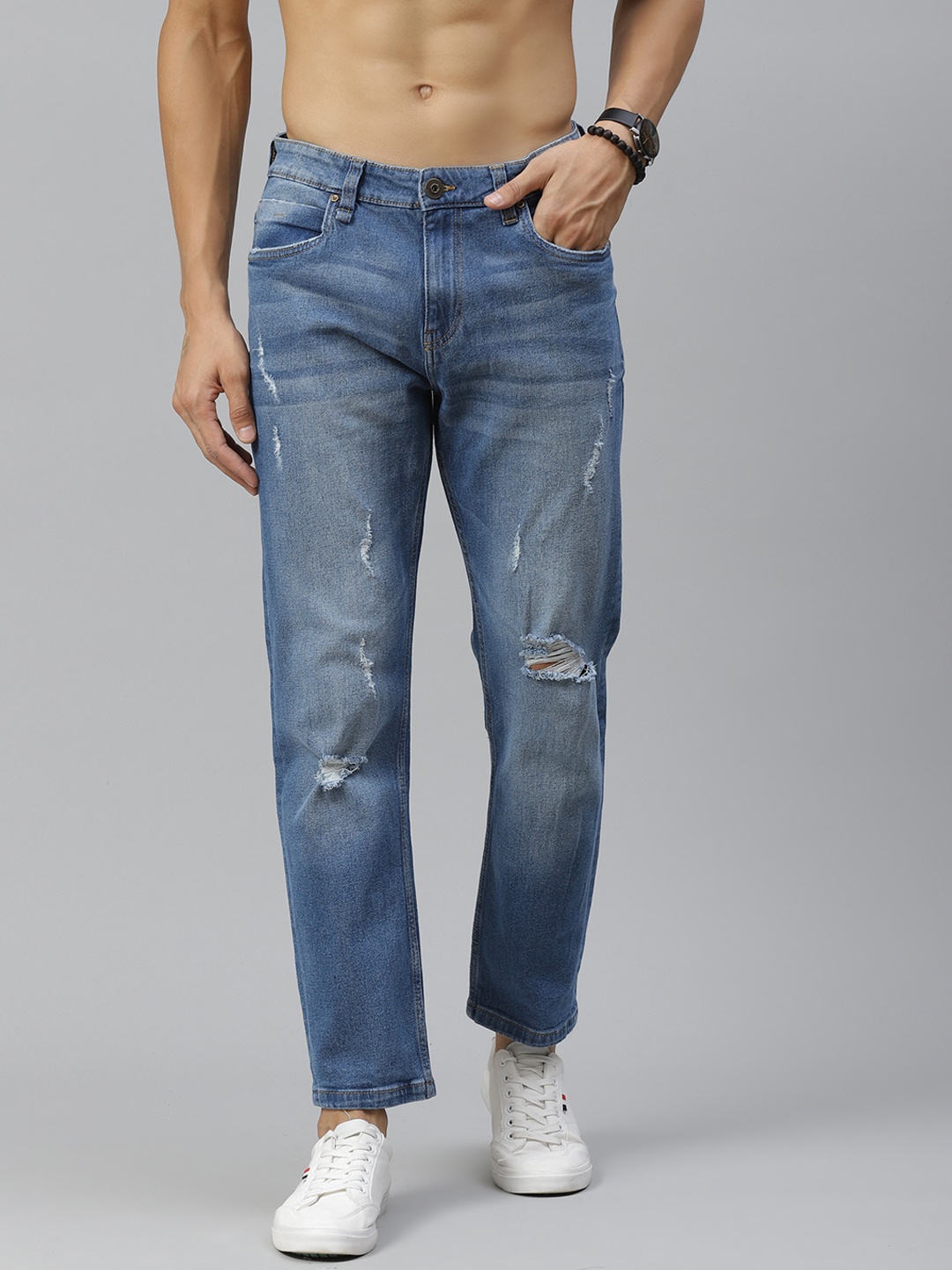 

Roadster Men Blue Slim Tapered Fit Mildly Distressed Light Fade Stretchable Jeans