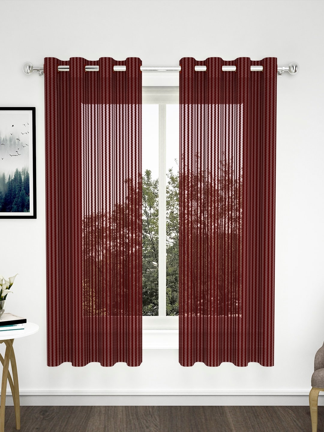 

Bedspun Maroon Set of 2 Transparent Fancy Sparkling Sheer Eyelet Window Curtains