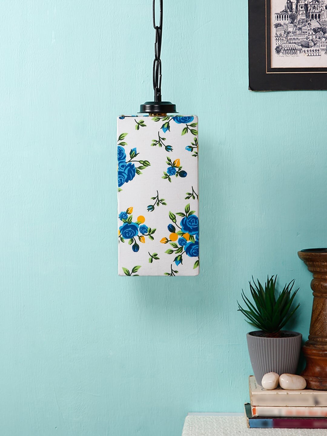 

Devansh White & Blue Printed Contemporary Square Hanging Light