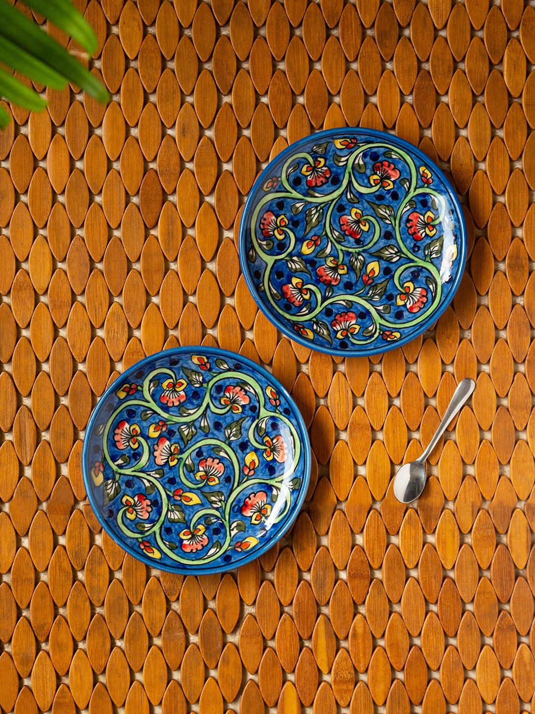 

ExclusiveLane Set of 2 Blue Mughal Gardens Hand-Painted Ceramic Quarter Plates Set